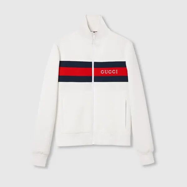 Gucci o1loc1c1225 787872 Neoprene Zipped Jacket With Web in White Size US M / EU 48-50 / 2 - 1 Thumbnail