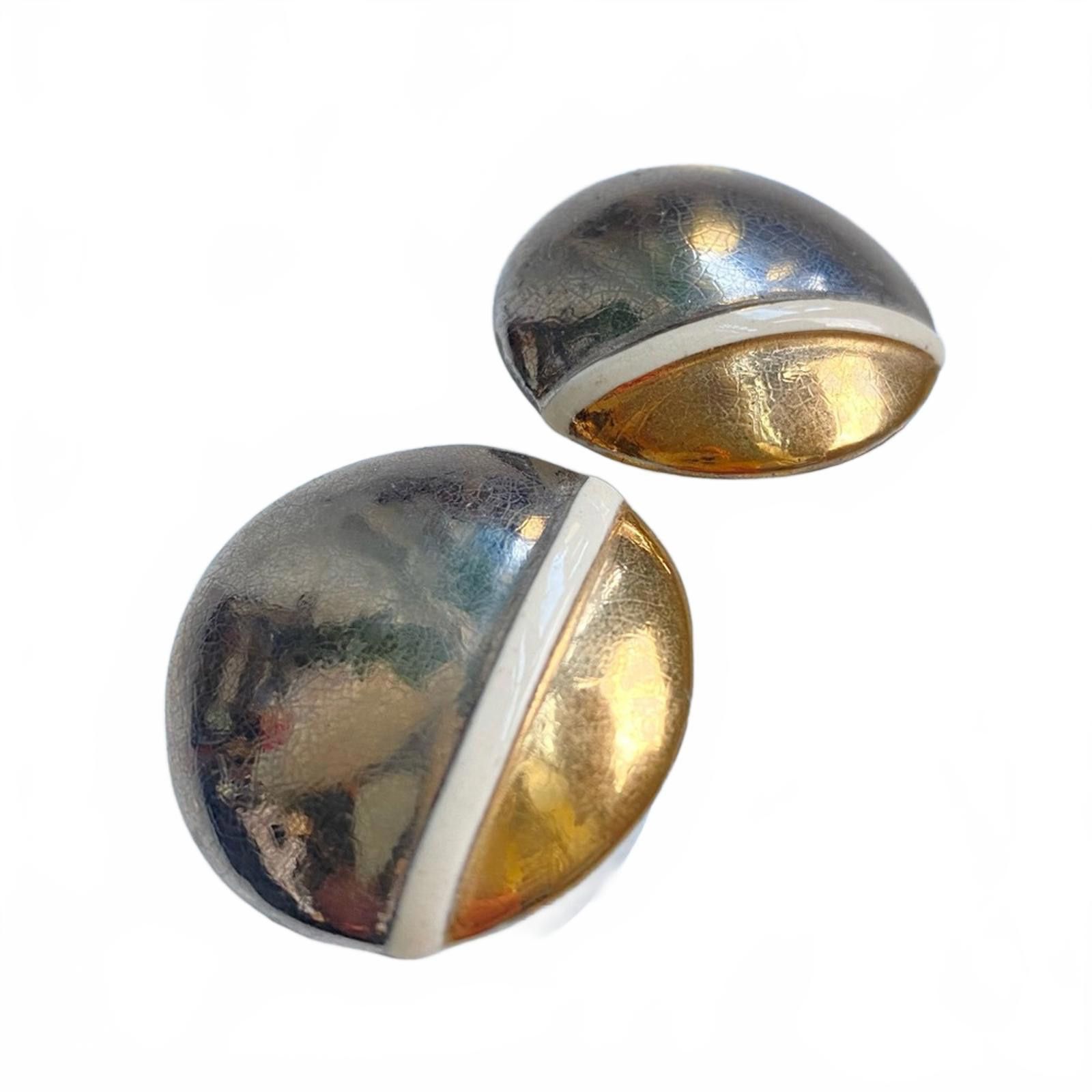 Vintage Vintage Ceramic Gold Silver White Round Clip On Earrings Size ONE SIZE - 4 Thumbnail