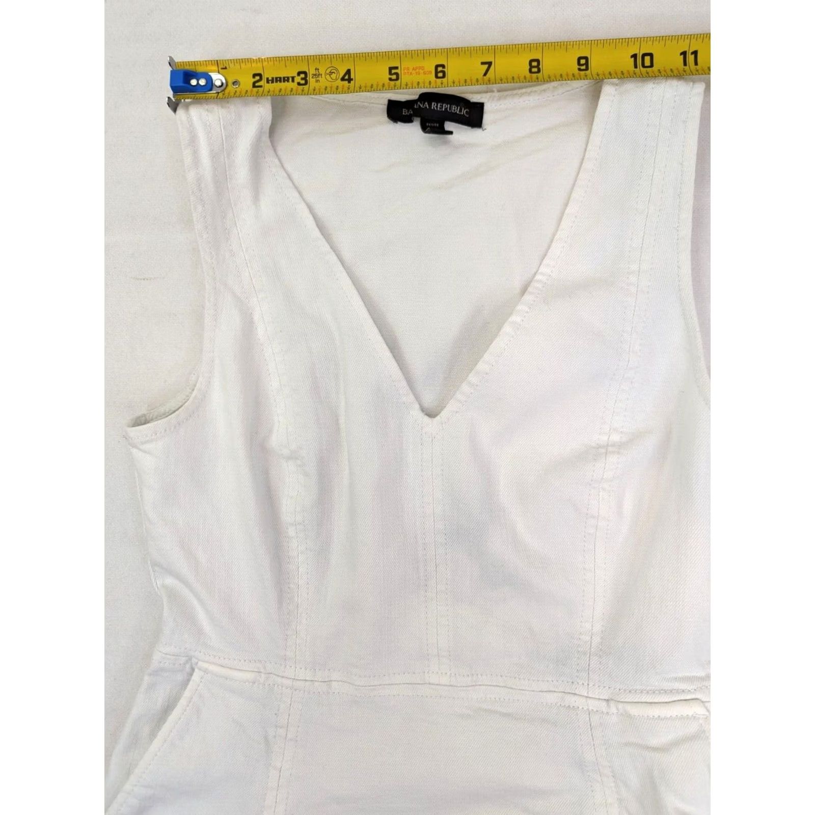 Banana Republic Banana Republic Dress Women 6P White Denim Sleeveless V-Neck Flare (24 W x 30 L) Size M / US 6-8 / IT 42-44 - 6 Thumbnail