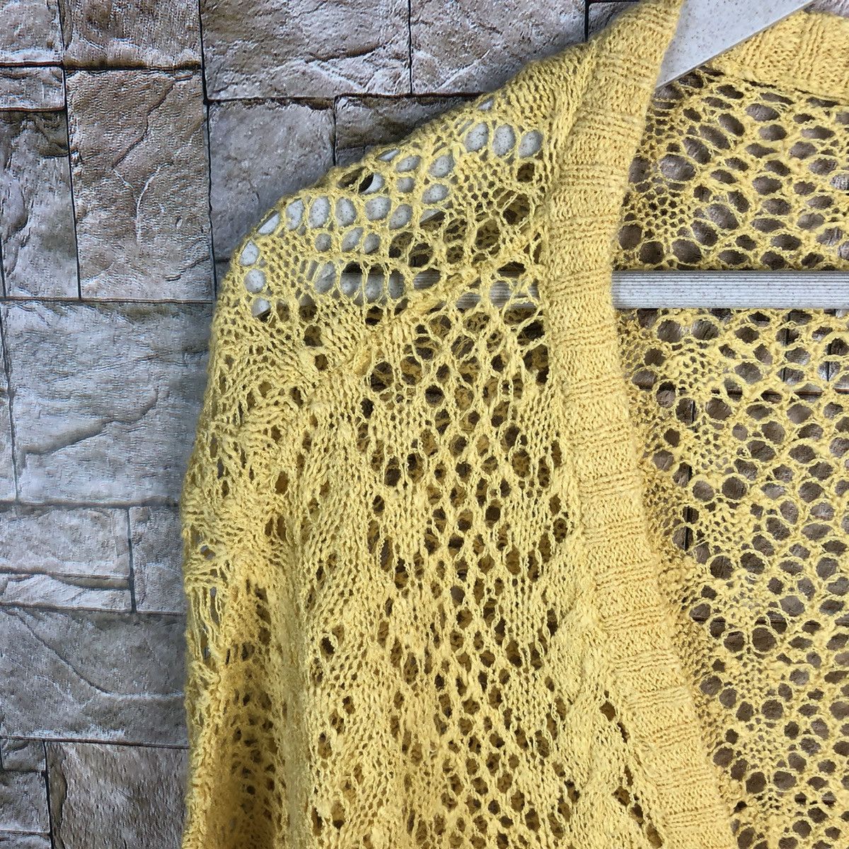 Japanese Brand C.O.L.Z.A yellow meshnet crochet Cardigan Knitwear #A943 Size M / US 6-8 / IT 42-44 - 9 Thumbnail