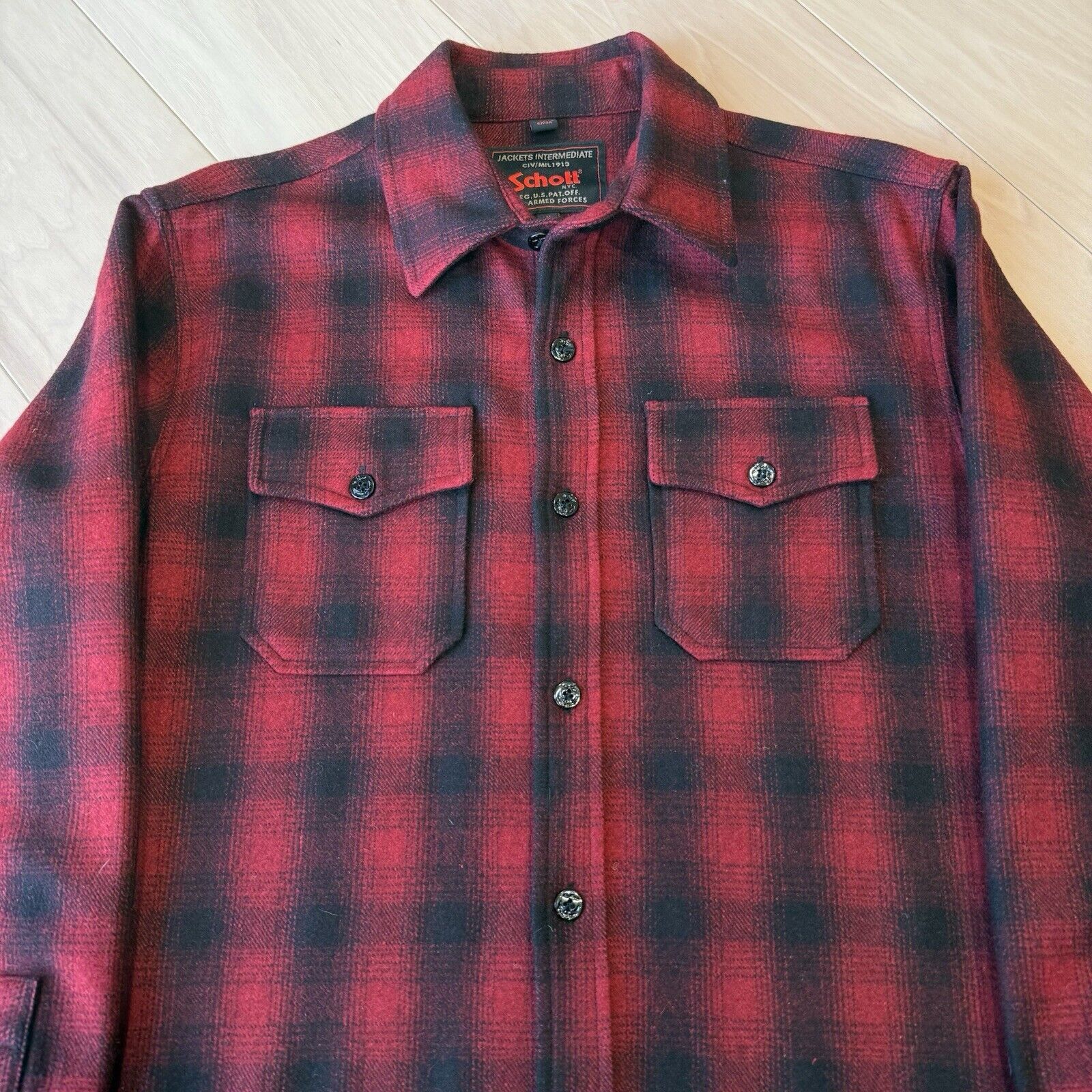 Schott Schott NYC Timber Wool Shirt Medium Red Black Buffalo Plaid Size US M / EU 48-50 / 2 - 3 Thumbnail