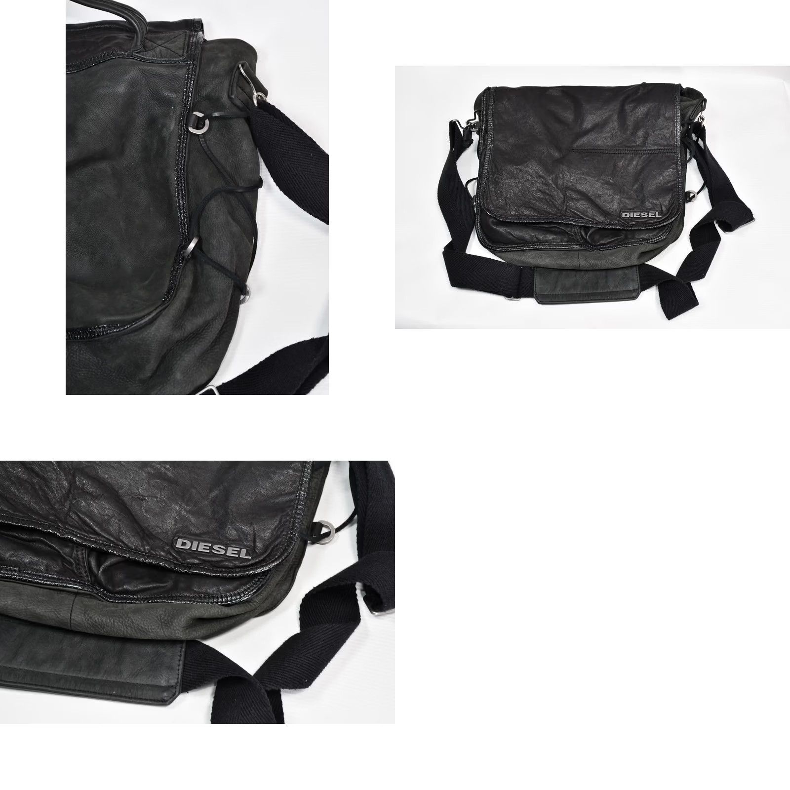 Diesel VINTAGE Diesel Messenger Bag Leather Black MEN Large Bag Size ONE SIZE - 9 Thumbnail