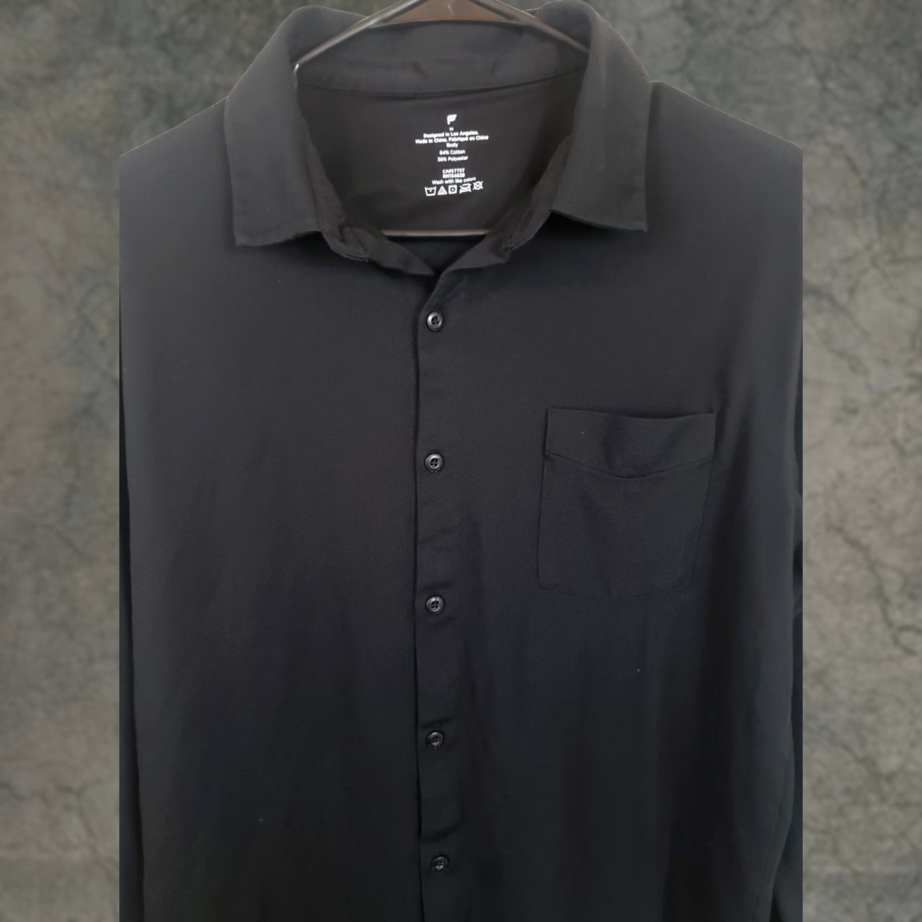 Fabletics Fabletics Button-Up Shirt Black Knit Cotton Blend Long Sleeve Collared Logo Pocket Casual Workwear Country China Men M Regular Width: N/A Size US M / EU 48-50 / 2 - 1 Thumbnail