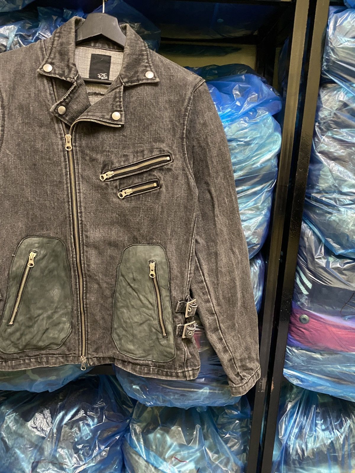 Japanese Brand Plus Create Denim Rider Jacket with Leather Pocket Panels Size US M / EU 48-50 / 2 - 6 Thumbnail