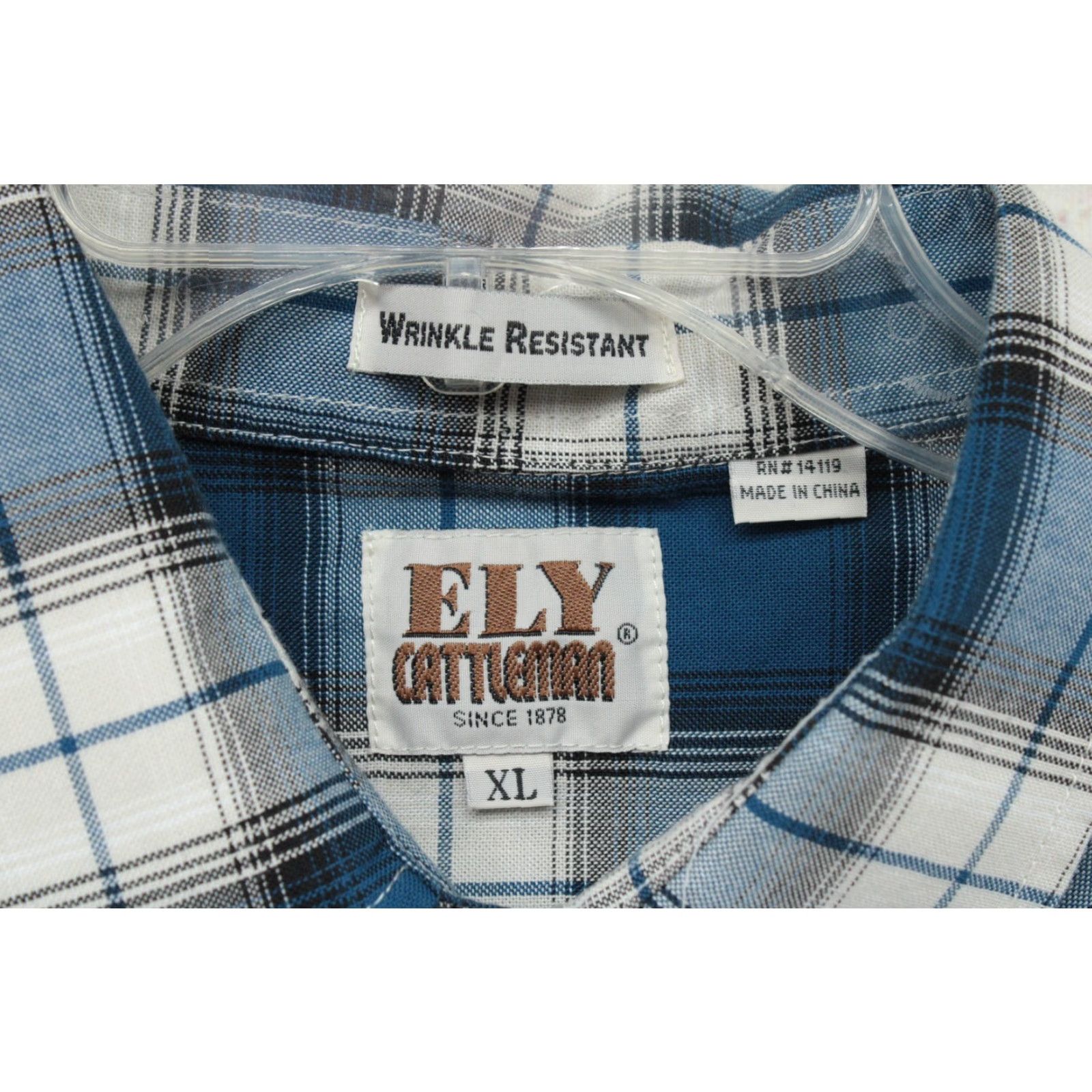 Vintage VTG Ely Cattleman Shirt Mens XL Blue White Plaid Western Pearl Snap Barrell Cuff Size US XL / EU 56 / 4 - 6 Thumbnail