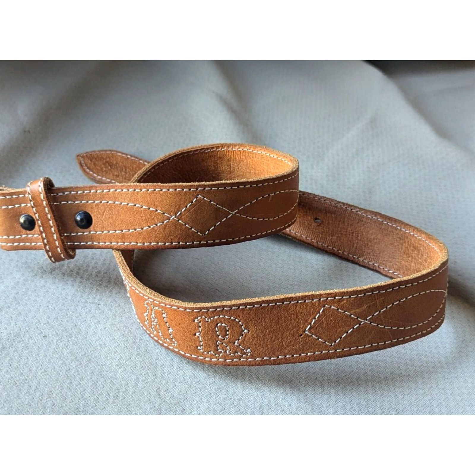 Vintage VINTAGE western belt belt 34 ELEAZAR hand stitched leather buckle brown Men XS-34? Size 34 - 2 Thumbnail