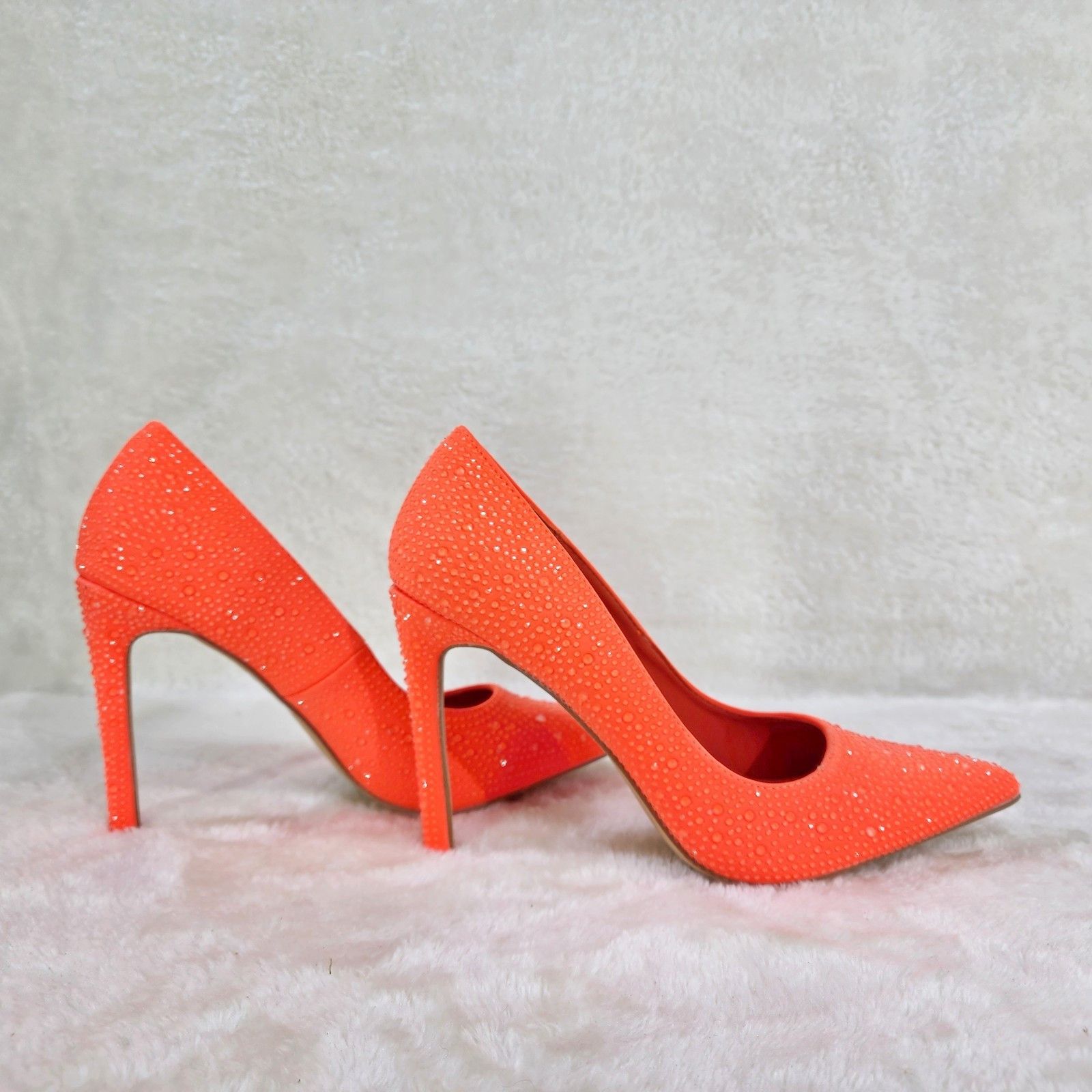 Other Shock Neon Bright Orange High Heel Stiletto Pumps Rhinestone Size US 9 / IT 39 - 3 Thumbnail