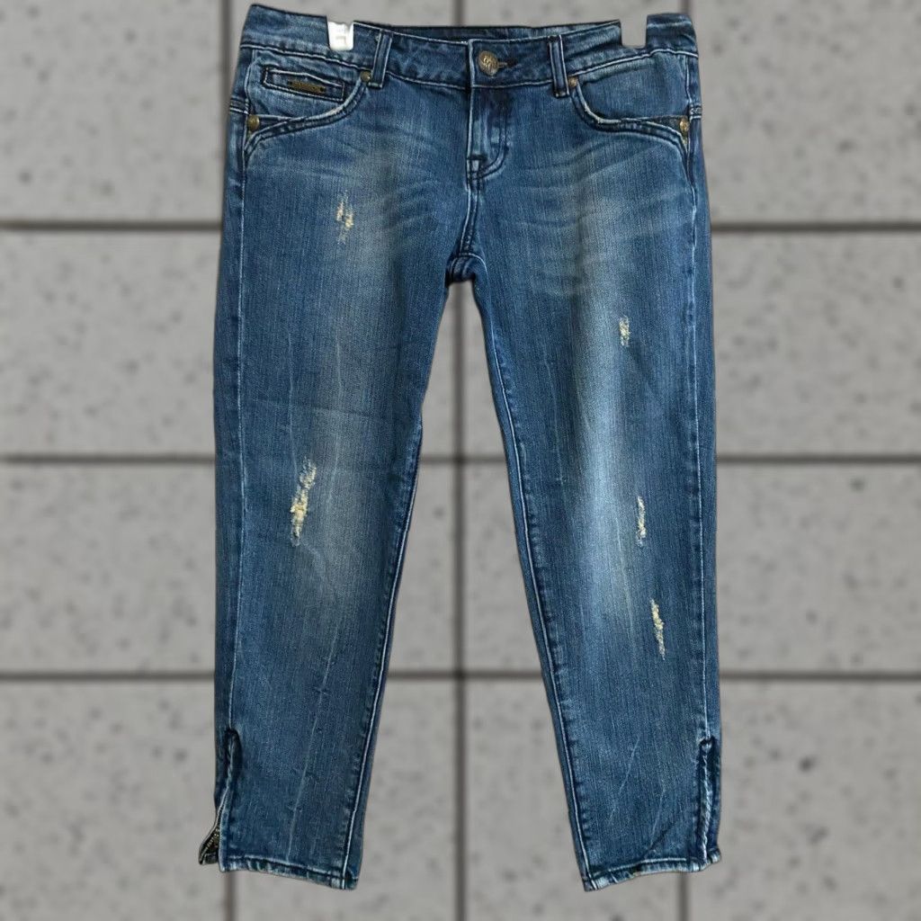 Express Rerock For Express 29 Skinny Crop Jeans Women Dark Wash Denim Regular Zip Low Rise 6.5-8.5in Blue Jeans tapered Size 29" - 1 Thumbnail