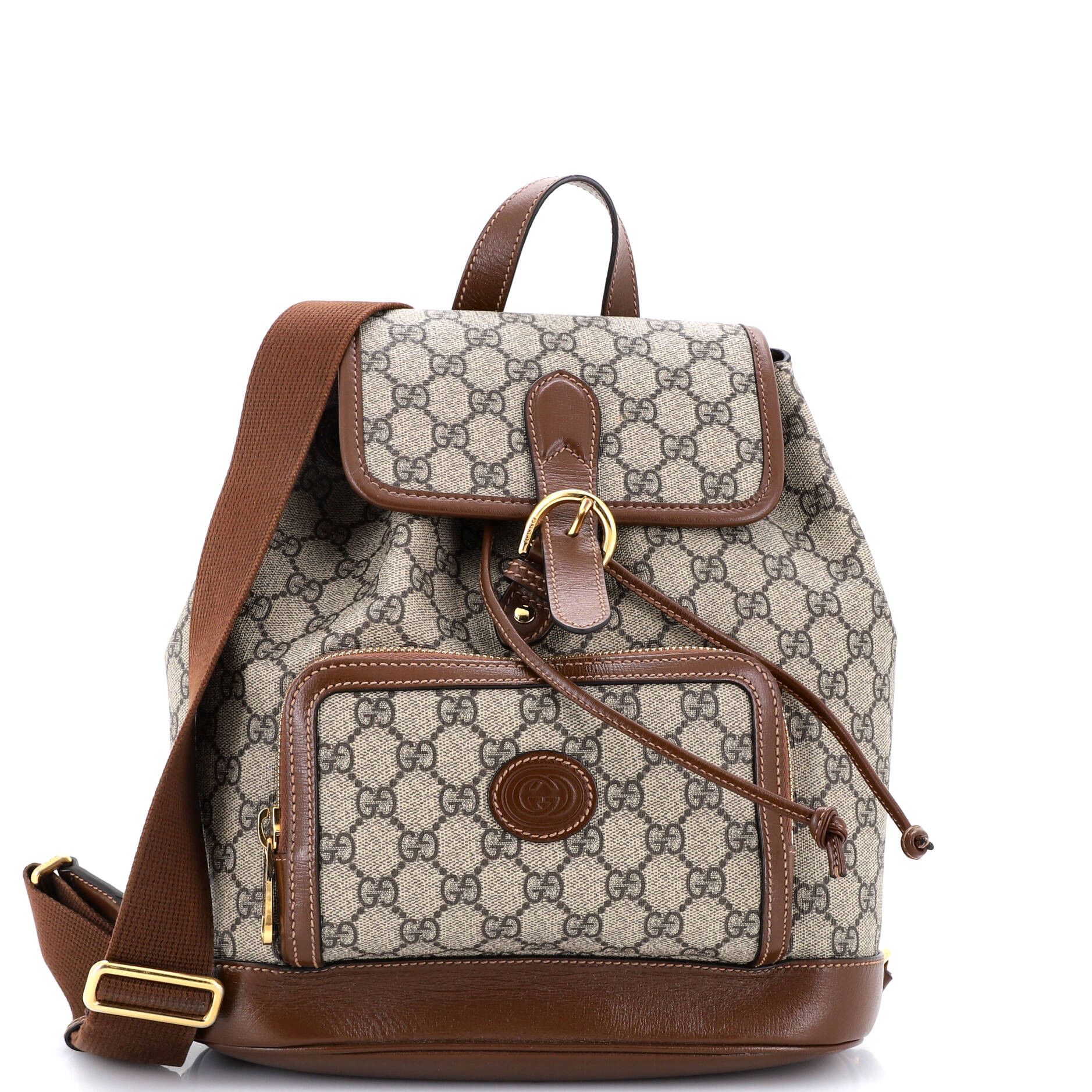 Gucci Interlocking G Patch Drawstring Flap Backpack Size ONE SIZE - 1 Thumbnail