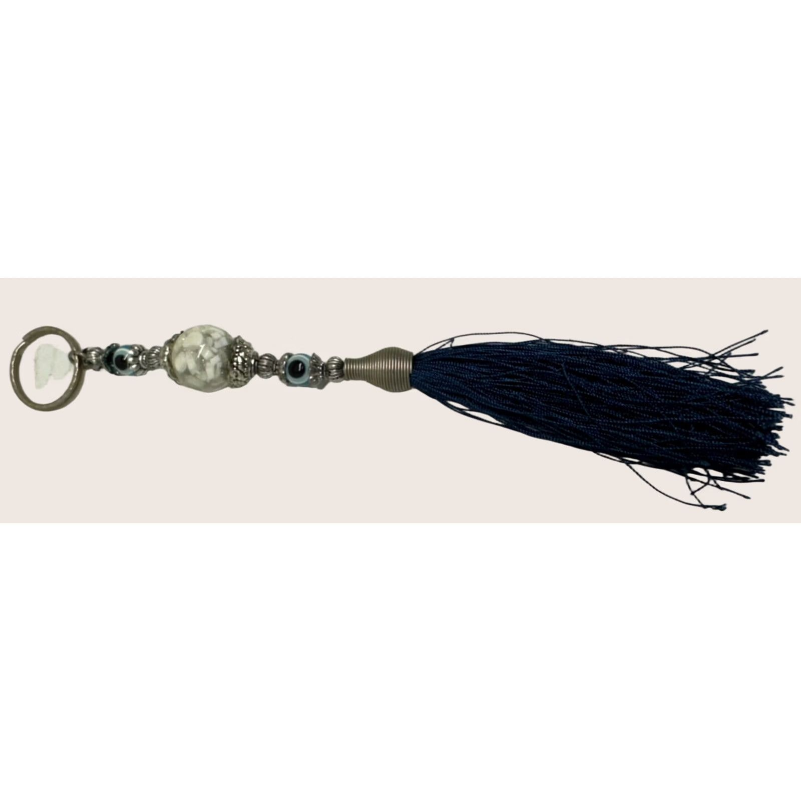 Vintage New Key Chain Metal Ring Pearl Beads Tassel Feather eye balls silver stone New Size ONE SIZE - 1 Thumbnail