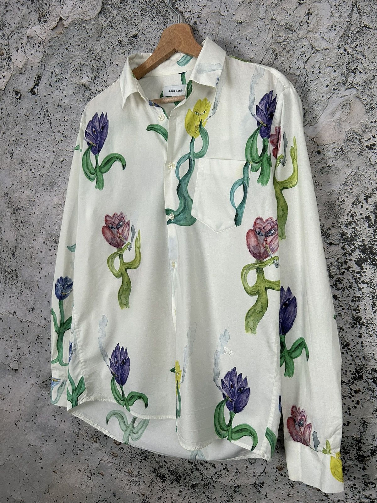 Japanese Brand Soulland Avant-garde Smoking Flowers Shirt Hype Rare Y2K Size US S / EU 44-46 / 1 - 2 Thumbnail
