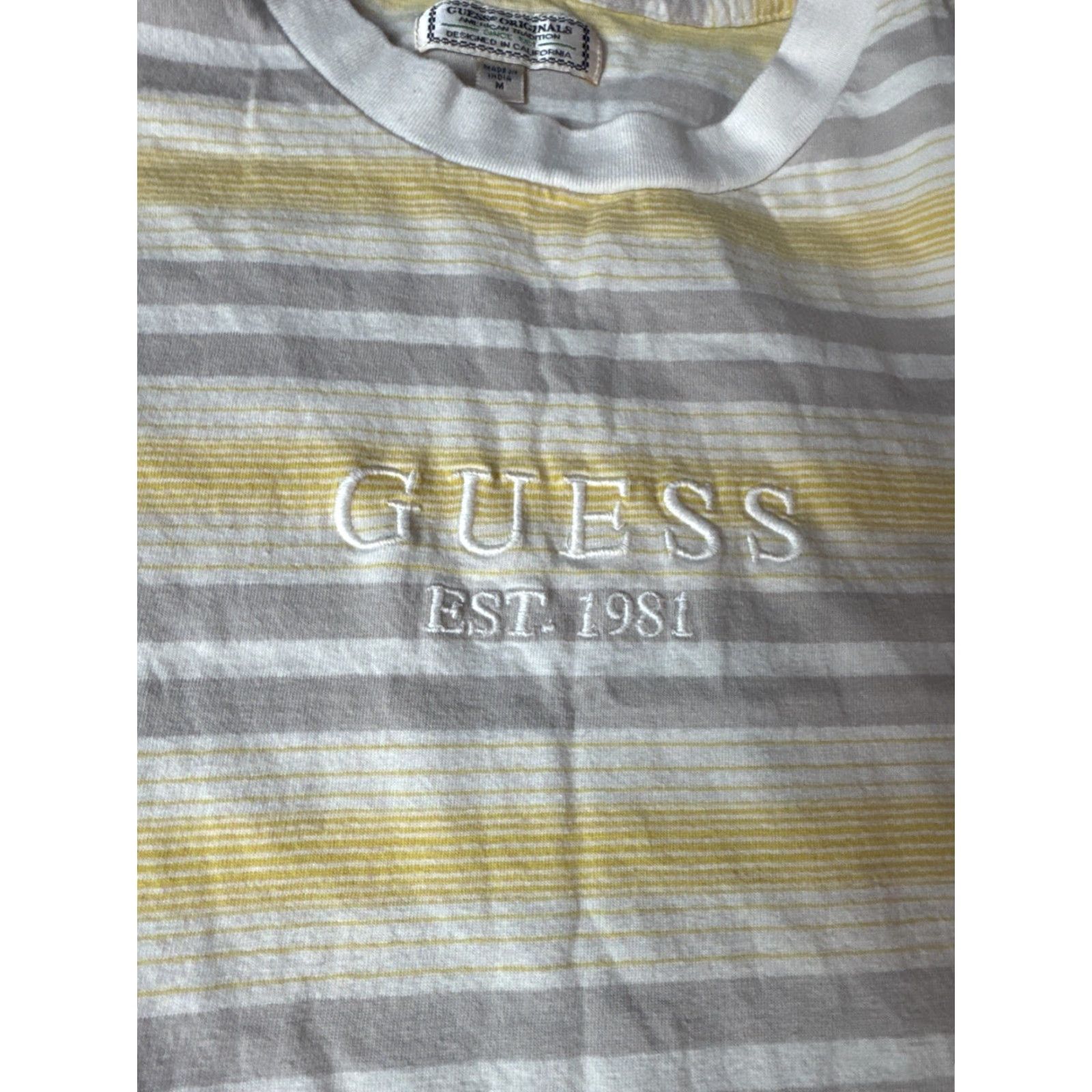 Guess VINTAGE Guess ? Jeans Originals Striped Shirt Retro Men’s Sz M Yellow Gray Mens M Striped Shirt Size US M / EU 48-50 / 2 - 2 Thumbnail