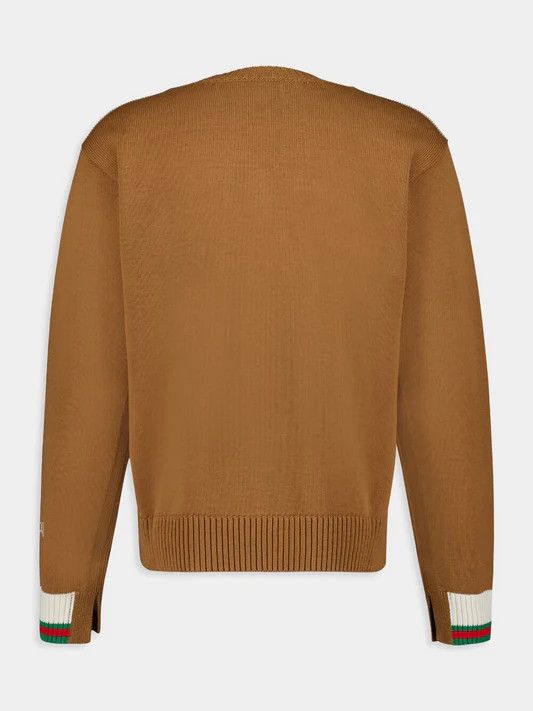 Gucci o1loc1c0925 Cotton Sweater With Gucci Intarsia in Camel Size US XL / EU 56 / 4 - 2 Thumbnail