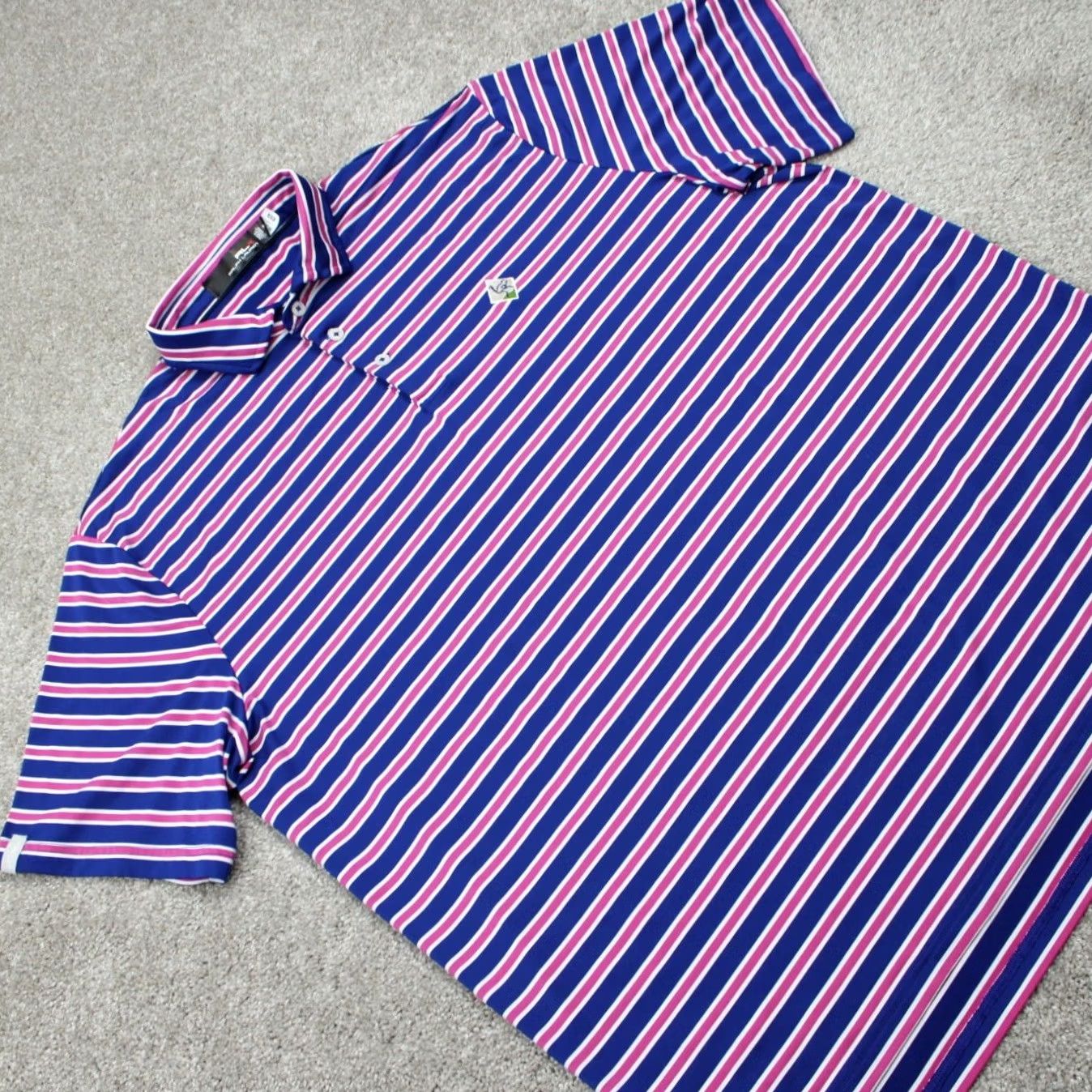 RLX Ralph Lauren RLX Ralph Lauren Polo Shirt Mens XL Striped Blue Pink Short Sleeve Golf Casual Athletic Size US XL / EU 56 / 4 - 7 Thumbnail