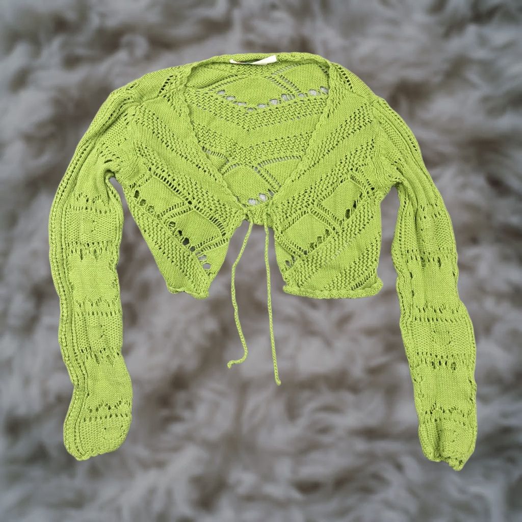 Free People Free People Sweater Shrug Womens Small Green Open Knit Tie Front Crop FP Beach Size S / US 4 / IT 40 - 1 Thumbnail