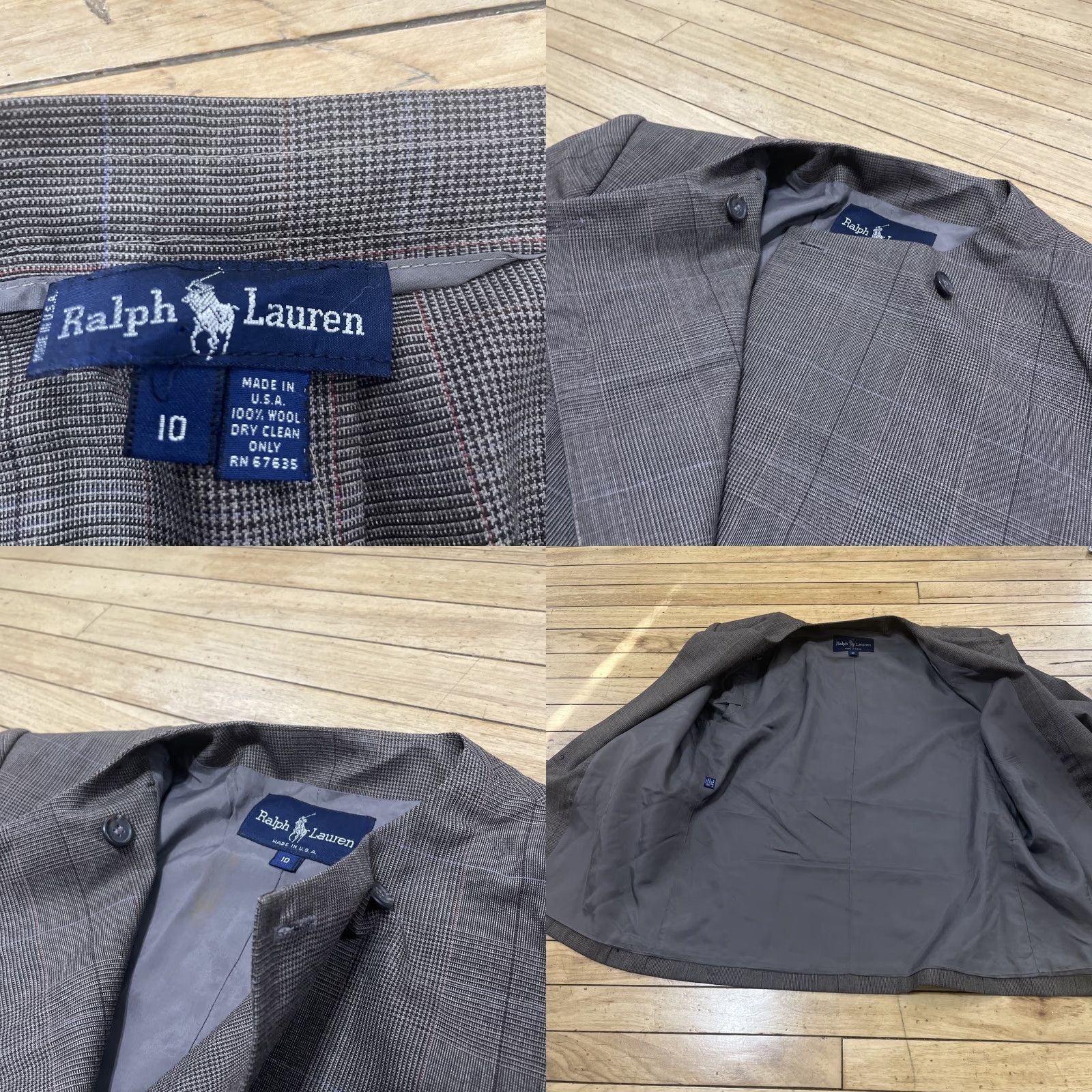 Ralph Lauren VINTAGE Ralph Lauren Skirt Suit Wool 10 Brown Gray Check Plaid Women’s 2-Piece Woolen Set Jacket and Skirt, 90s, Vintage, Classic, Business Womens Size 32" / US 10 / IT 46 - 8 Thumbnail