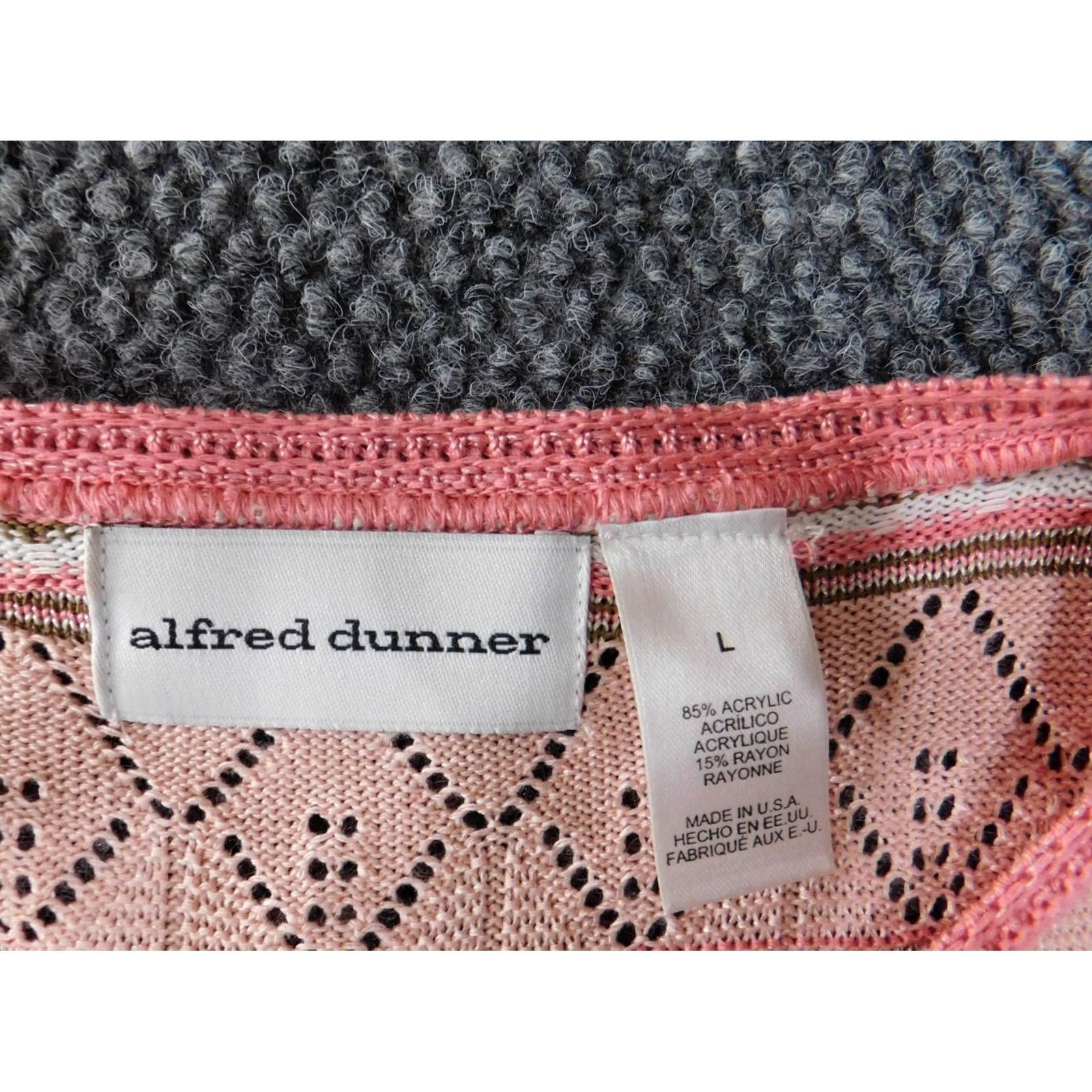 Vintage Alfred Dunner Sweater Pink Raglan Short Sleeve Round Neck Pullover Knit Acrylic Rayon Casual Large L Women Regular Modern Knit Striped Stretch Size L / US 10 / IT 46 - 5 Thumbnail