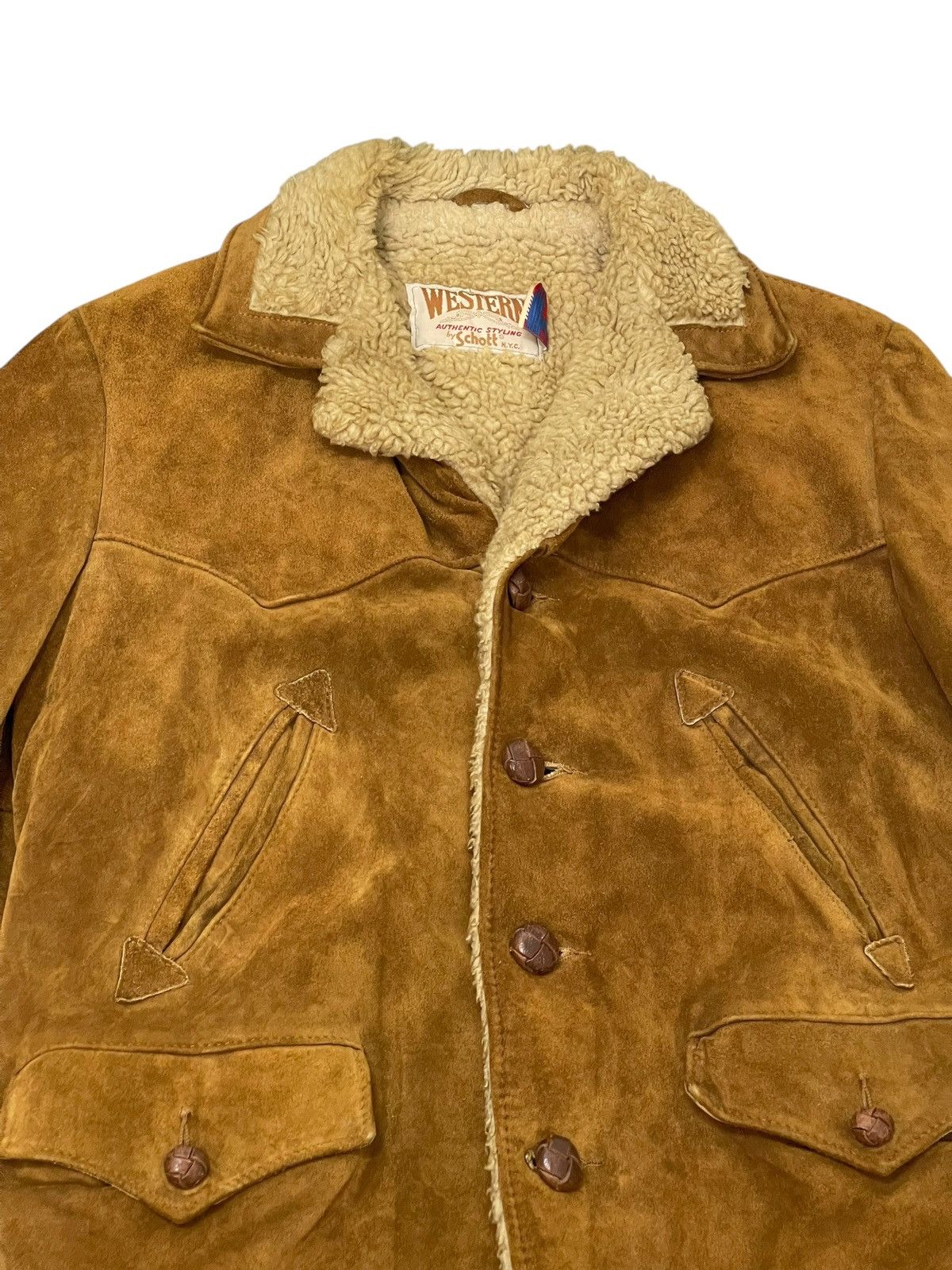 Schott Suede Leather Vtg Schott Western Shearling Sherpa Jacket 1🟦 Size US M / EU 48-50 / 2 - 6 Thumbnail
