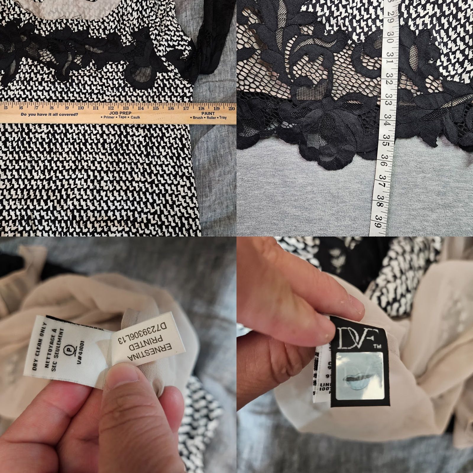 Diane von Furstenberg Diane von Furstenberg Black White Lace Overlay Long Sleeve Dress Size 4 Vintage No Shirt Women Size S / US 4 / IT 40 - 8 Thumbnail