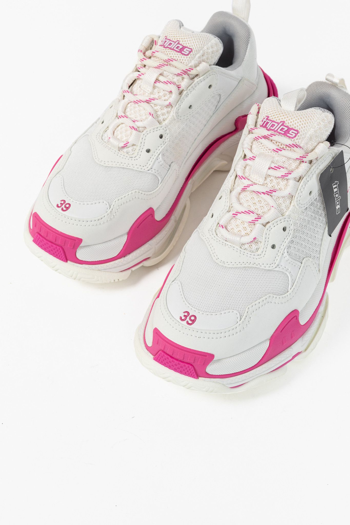 Balenciaga Balenciaga Triple S White Fluo Pink Chunky Low-Top Sneakers Size US 8.5 / IT 38.5 - 6 Thumbnail