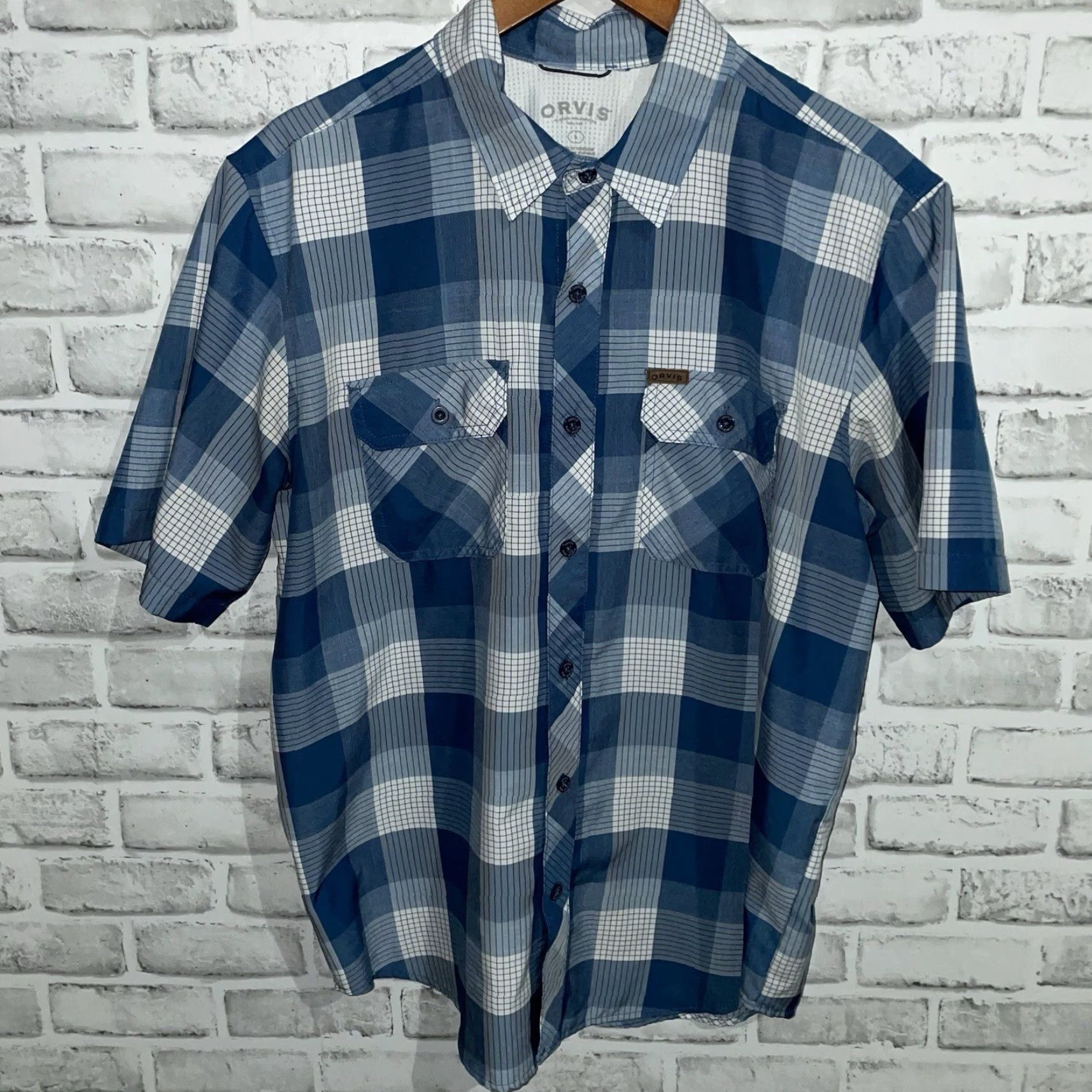 Orvis Orvis Plaid Blue Short Sleeve Button-Down Athletic Shirt Mens Size L Size US L / EU 52-54 / 3 - 2 Thumbnail