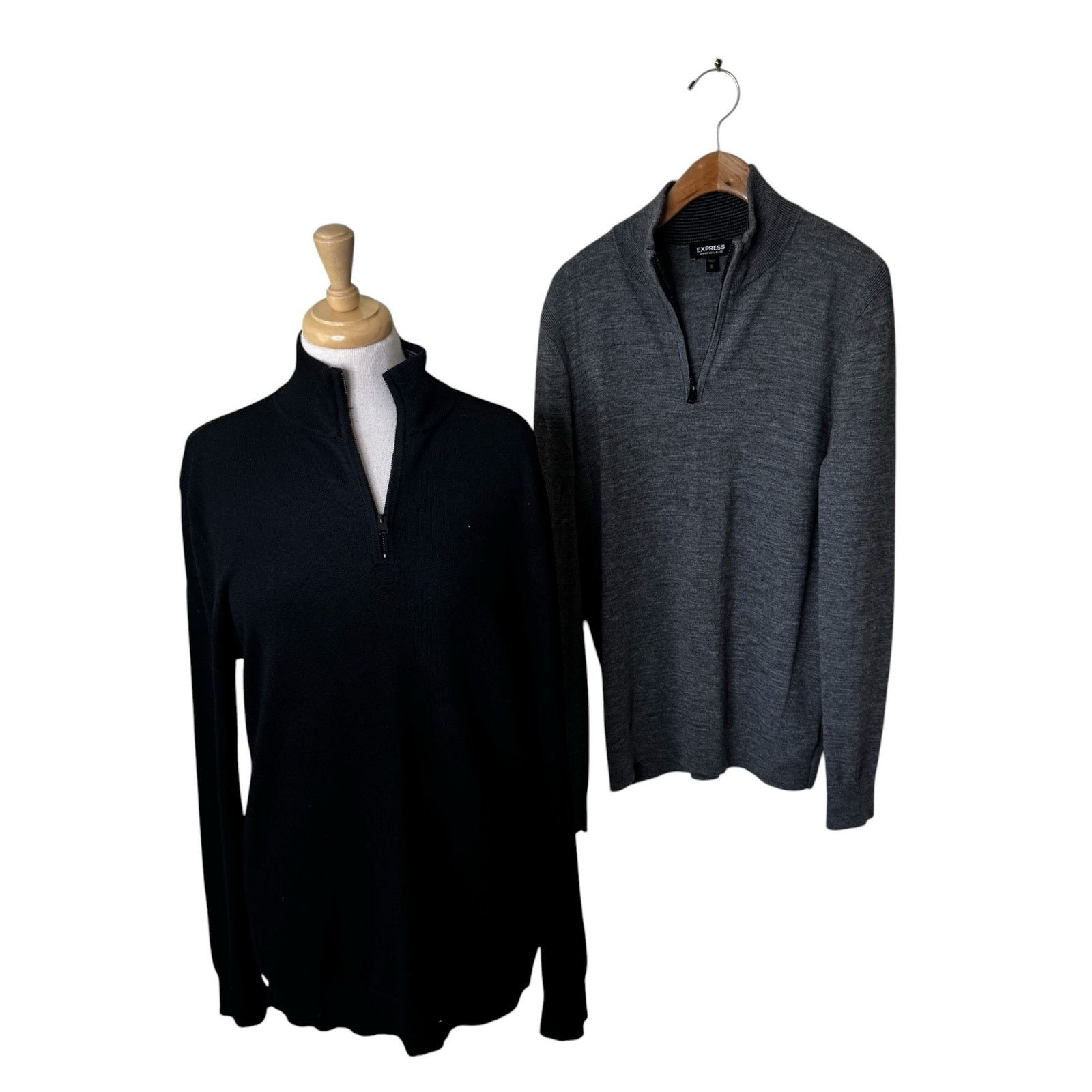 Express EXPRESS Set of (2) Merino Wool Blend Sweaters Black Gray M Size US M / EU 48-50 / 2 - 1 Thumbnail