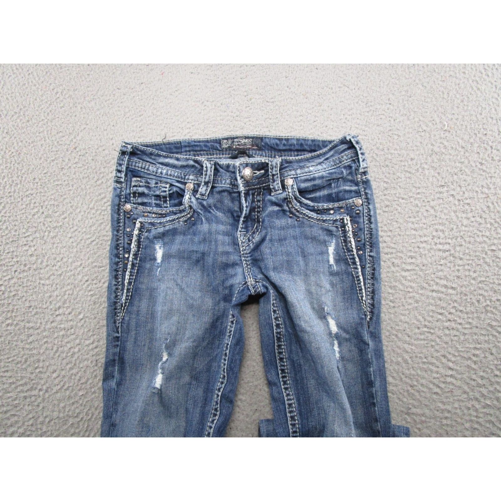 Silver Jeans Co. Silver Jeans Co Aiko Bootcut Distressed Blue Denim Jeans Women's 27X33 Size 27 33 Blue Jeans Distressed 5-Pocket Design Womens Jeans Size 27" / US 4 / IT 40 - 3 Thumbnail