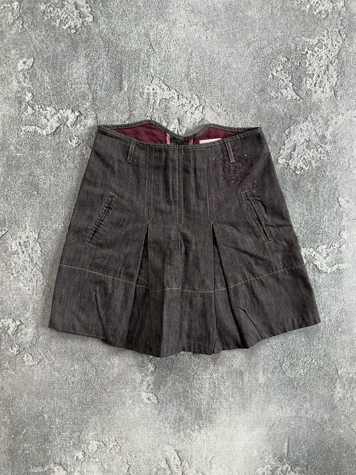 Escada Escada Brown Pinstripe Mini Skirt Size 14 Pleated Pockets Size 32" / US 10 / IT 46 - 1 Thumbnail