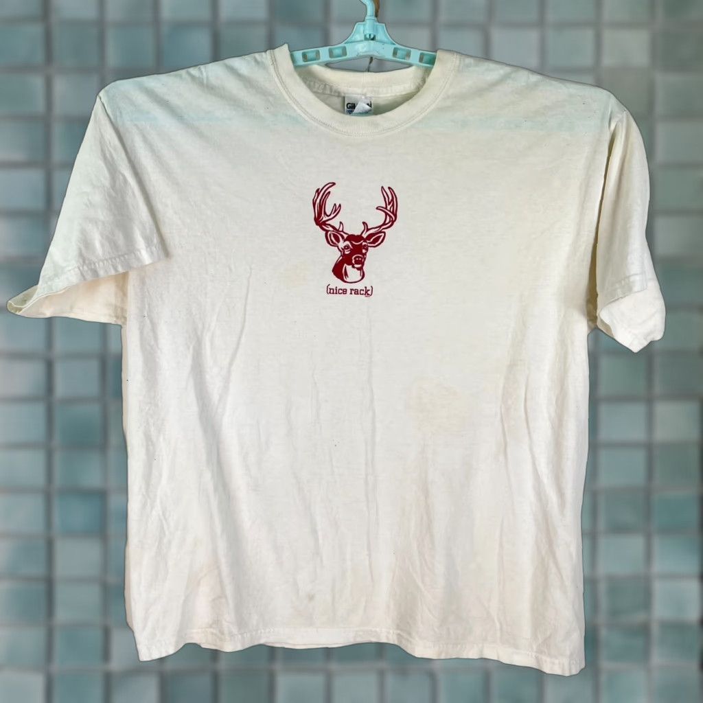 Gildan VINTAGE Nice Rack T Shirt Adult XL White Hunting Graphic Distressed Gildan Ultra Men Short Sleeve Crew Neck Cotton Shirt - 100% GENUINE USA SELLER Size US XL / EU 56 / 4 - 1 Thumbnail