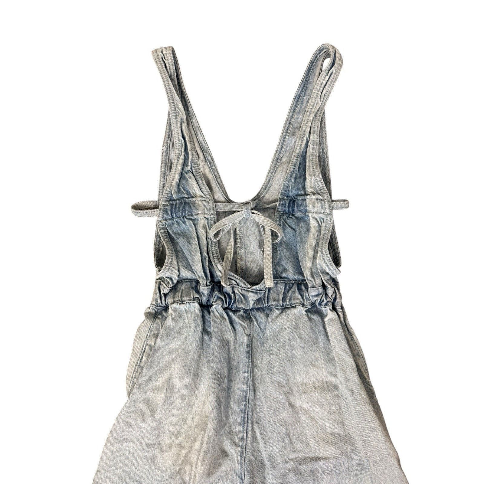 Free People FREE PEOPLE Alora Denim Wide Leg Culotte Tieback Jumpsuit XS Size 26" / US 2 / IT 38 - 8 Thumbnail
