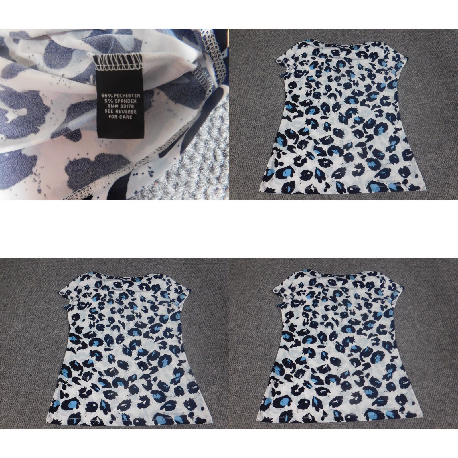Vintage Premise Womens Blouse S Blue Pullover Short Sleeve Crew Neck Casual Stretch Polyester Blouse, Basic, Geometric, Regular Fit, Down Fabric, No Holes Size S / US 4 / IT 40 - 8 Thumbnail