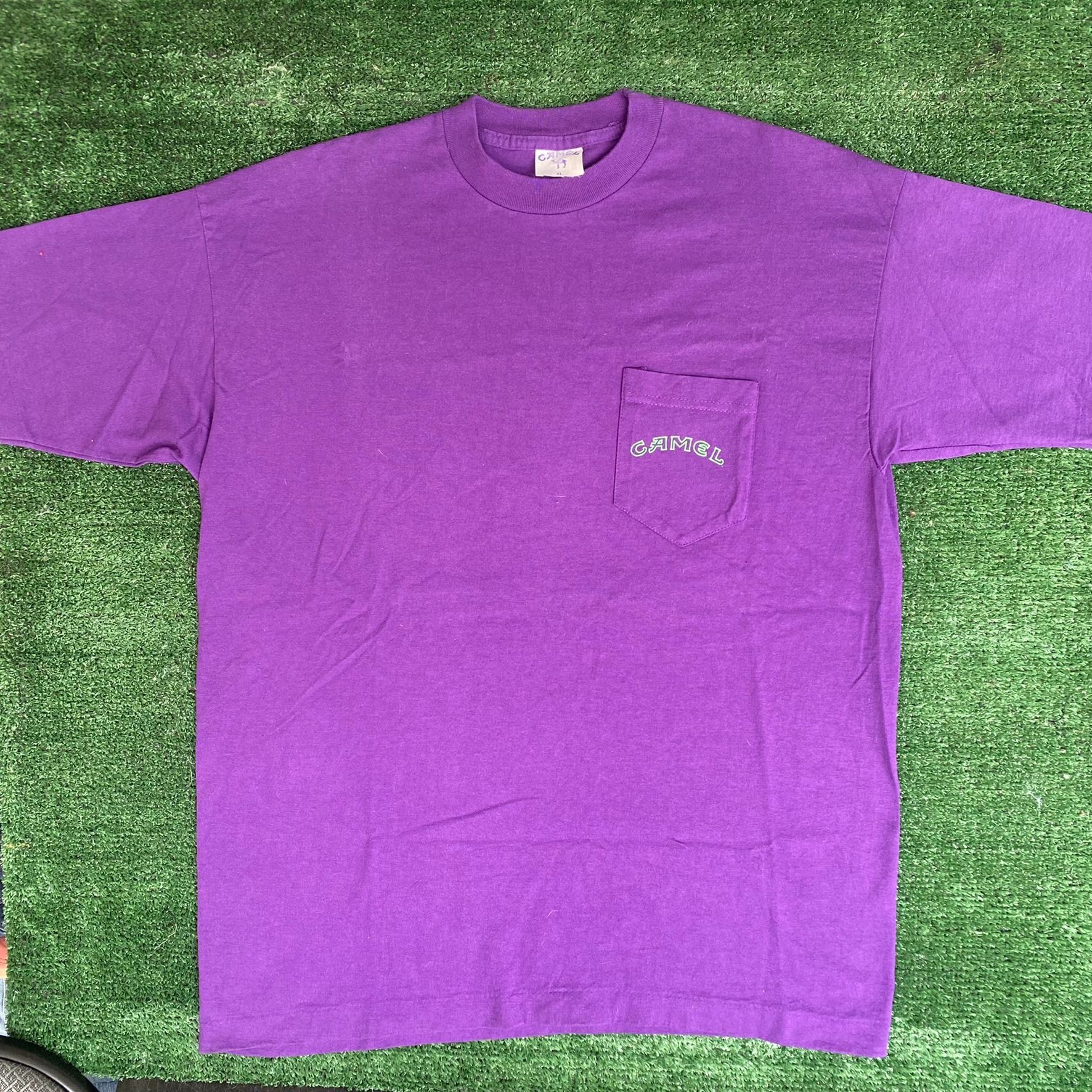 Vintage 90s Camel Logo Shirt Single Stitch Purple Neon Tee