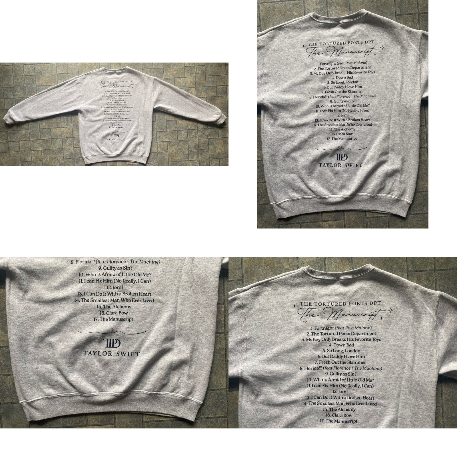 Jerzees Tortured Poets Sweatshirt Crewneck Gray Mens M Taylor Swift The Manuscript JERZEES Sweatshirt Pullover Long Sleeve Size US M / EU 48-50 / 2 - 9 Thumbnail