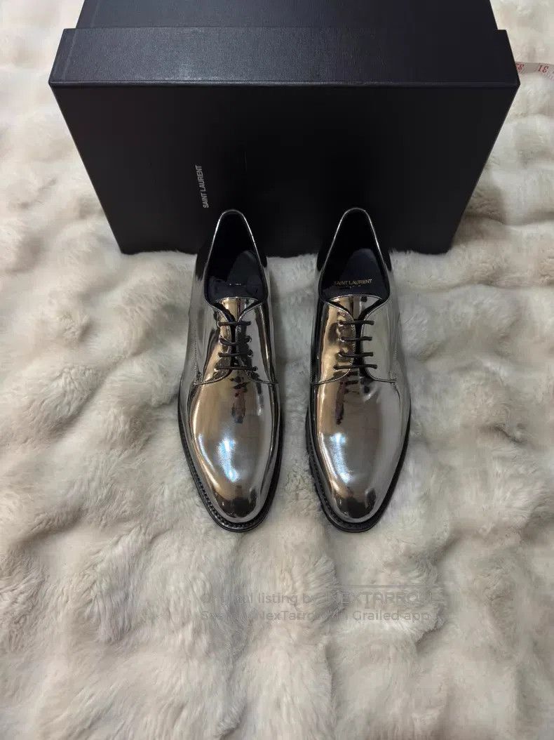 Saint Laurent Paris Saint Laurent Paris Metallic Silver Leather Shoes Size US 8 / EU 41 - 3 Thumbnail