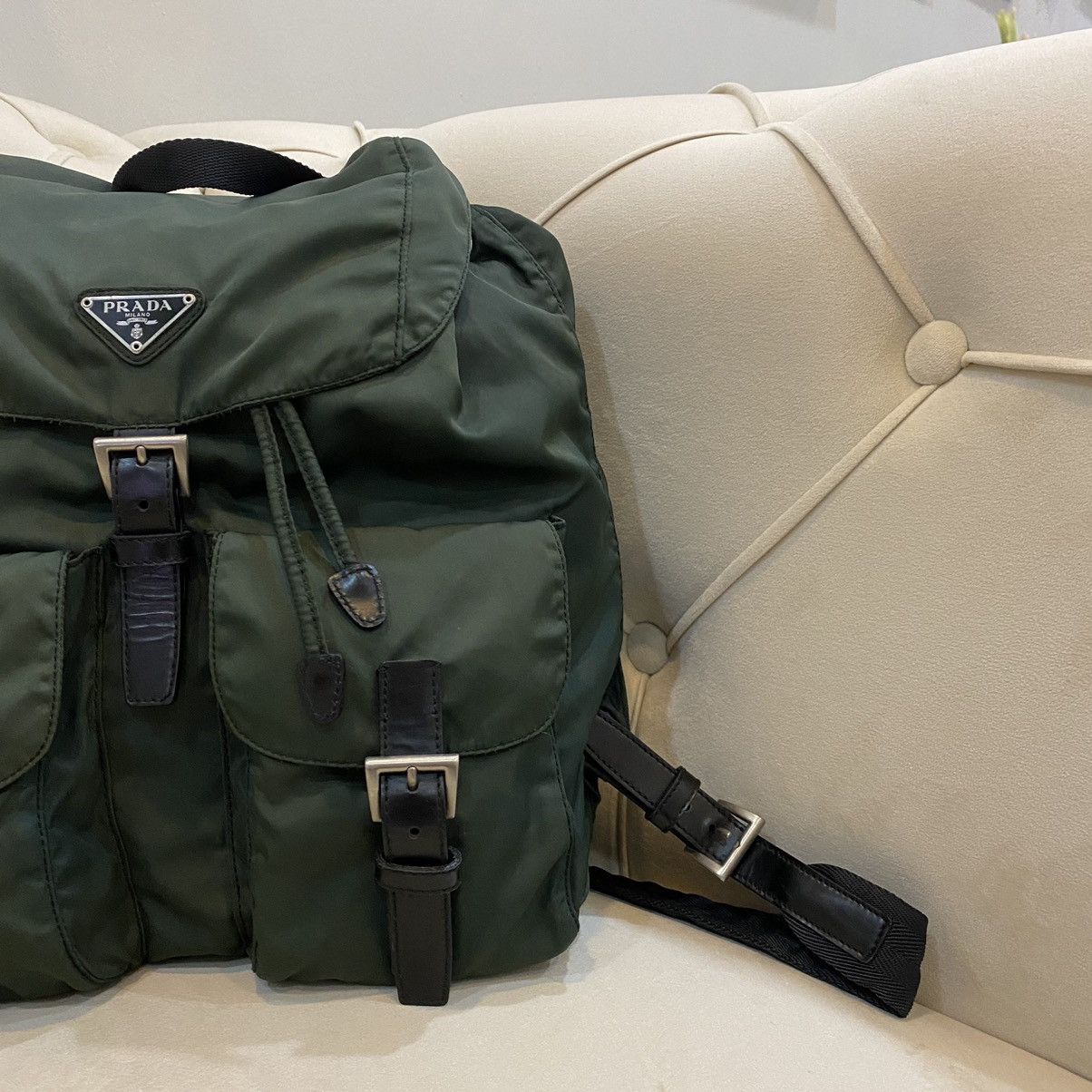 Prada × Vintage Vintage Prada Green Nylon Vela Backpack Size ONE SIZE - 5 Thumbnail