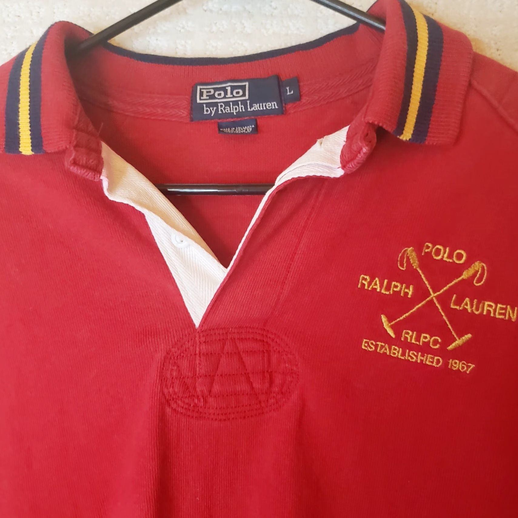 Polo Ralph Lauren Ralph Lauren Polo Shirt Mens L Red Long Sleeve Rugby Embroidered Logo Elbow Pads Shirt Size US L / EU 52-54 / 3 - 4 Thumbnail