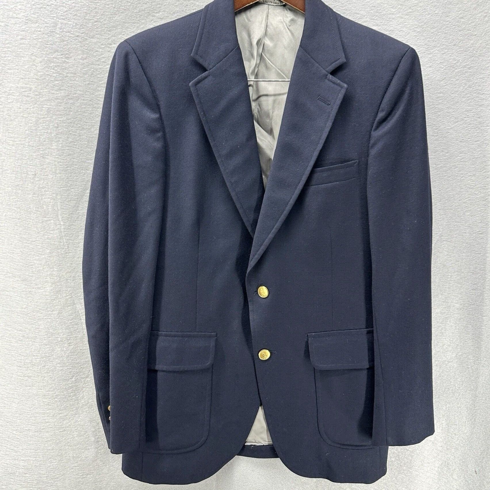 Lands' End VINTAGE Lands' End Wool Blazer Mens M Blue Solid Preppy Single-Breasted Regular Fit Size 40R - 2 Thumbnail