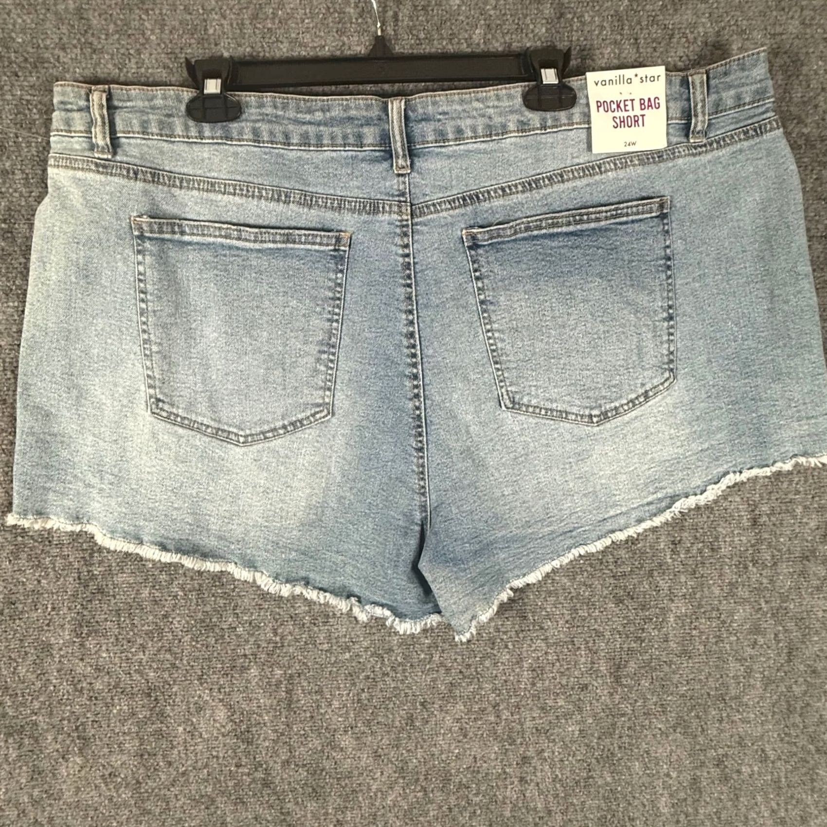 Vintage Vanilla Star Denim Shorts Plus 24 Boho Chic Crochet Trim Frayed Hem Pocket Bag Size 42" / US 20 - 3 Thumbnail