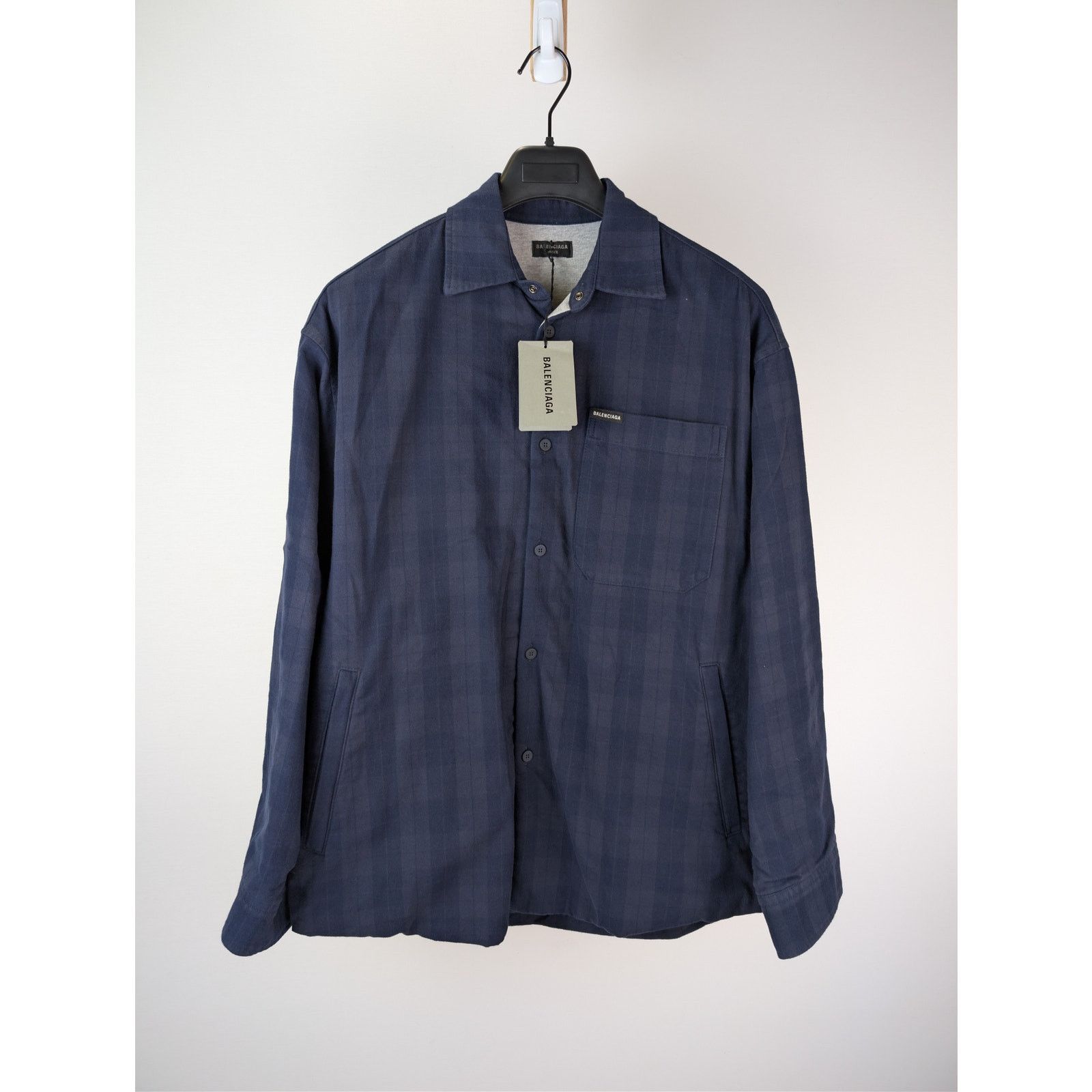 Balenciaga o1rshd1 Overdye Cotton Check Lined Shirt in Navy / Dark Navy Size US S / EU 44-46 / 1 - 1 Thumbnail
