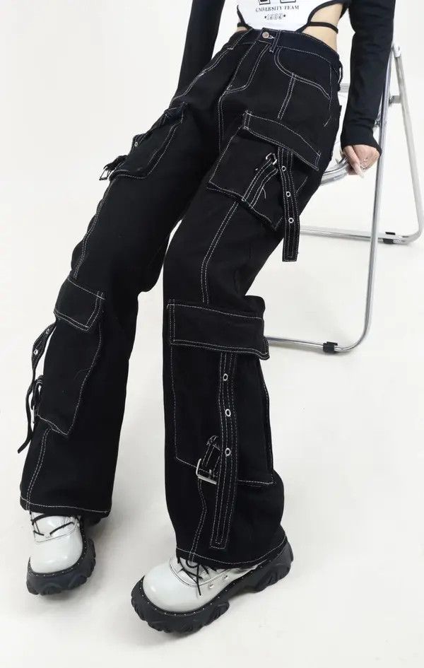 Designer × Japanese Brand × Vintage Unisex Cargo Patchwork Baggy Jeans Size US 29 - 4 Thumbnail