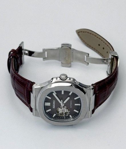 Japanese Brand Seiko Mod Nautilus Brown Open Dial Steel Watch Leather Strap Size ONE SIZE - 5 Thumbnail