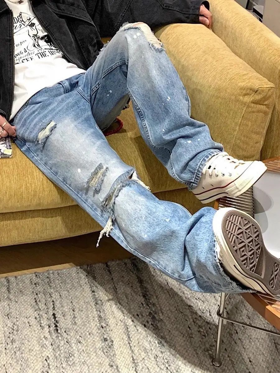 Japanese Brand Retro washed splashed ink distressed jeans Size US 32 / EU 48 - 3 Thumbnail