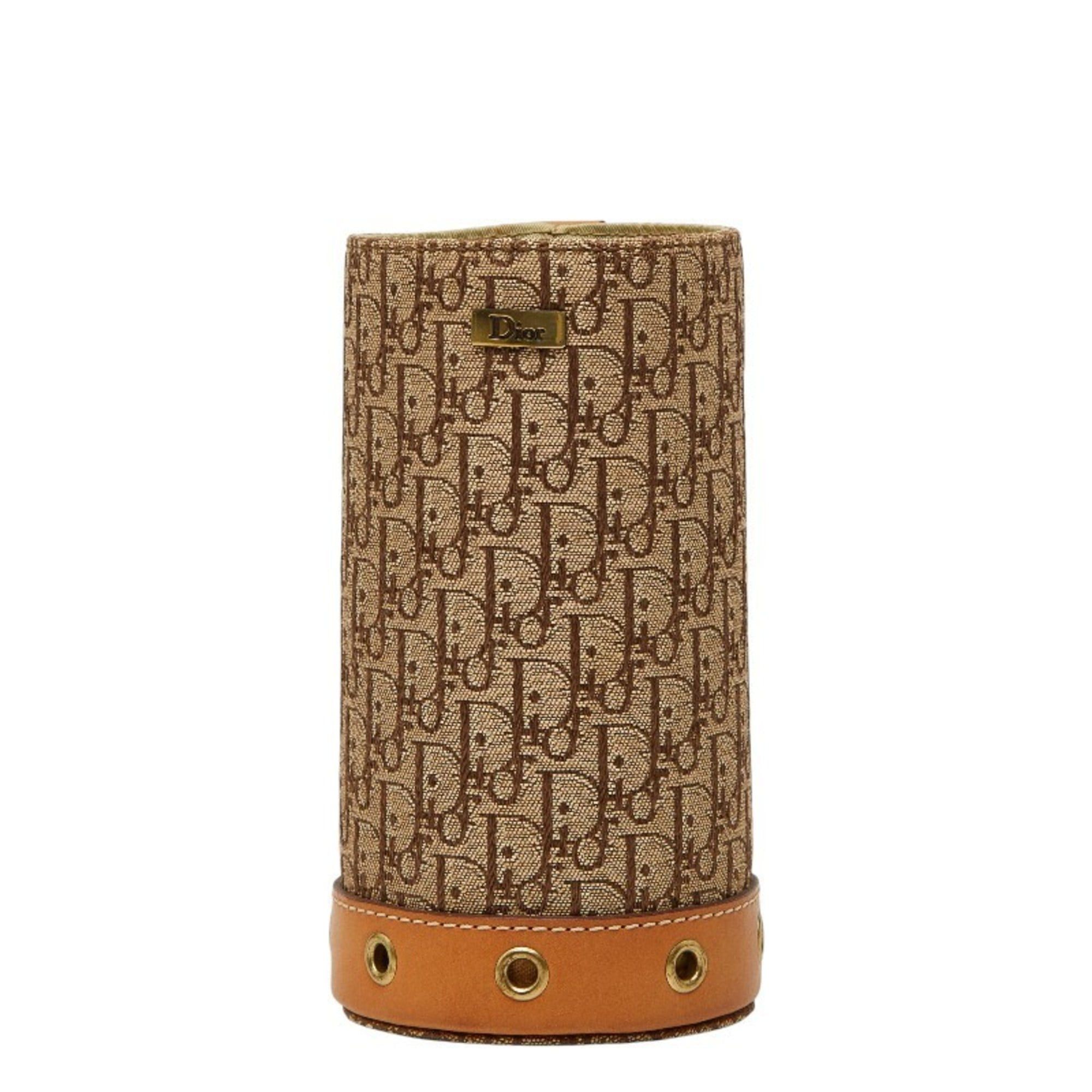 Christian Dior Dior Trotter - Pen Stand Case Beige Brown Canvas Leather Women's
