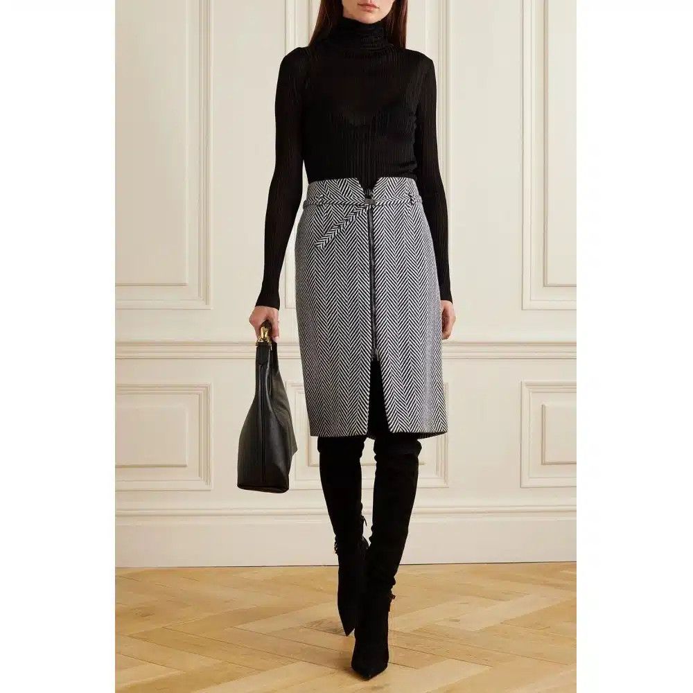 Tom Ford o1loc1c0125 GC5703 Wool Midi Skirt in Grey Size 25" / US 0 / IT 36 - 2 Thumbnail