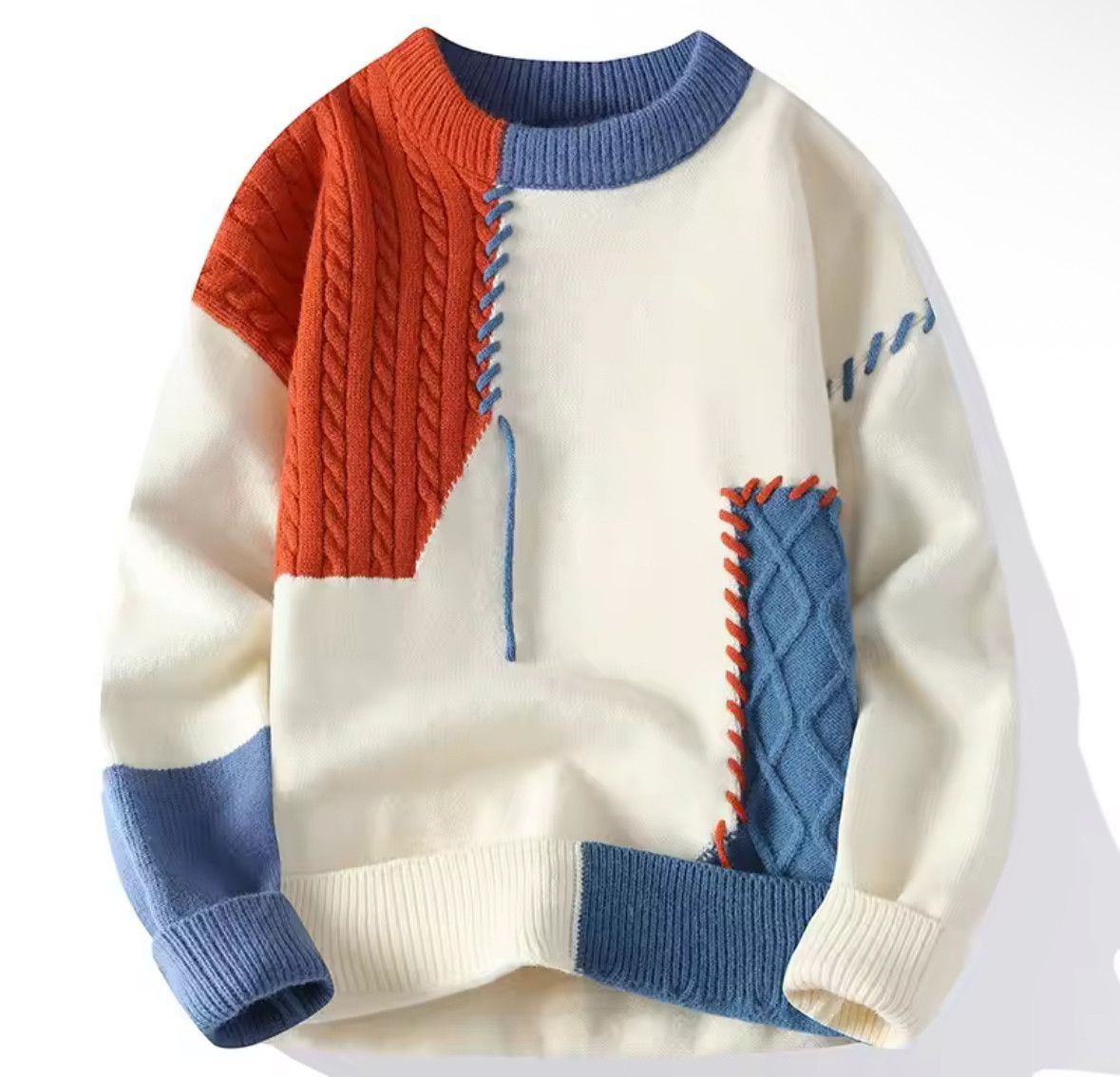 Japanese Brand Contrast Orange Blue Thread Sweater Knitted Sweatshirt Size US XXL / EU 58 / 5 - 1 Thumbnail
