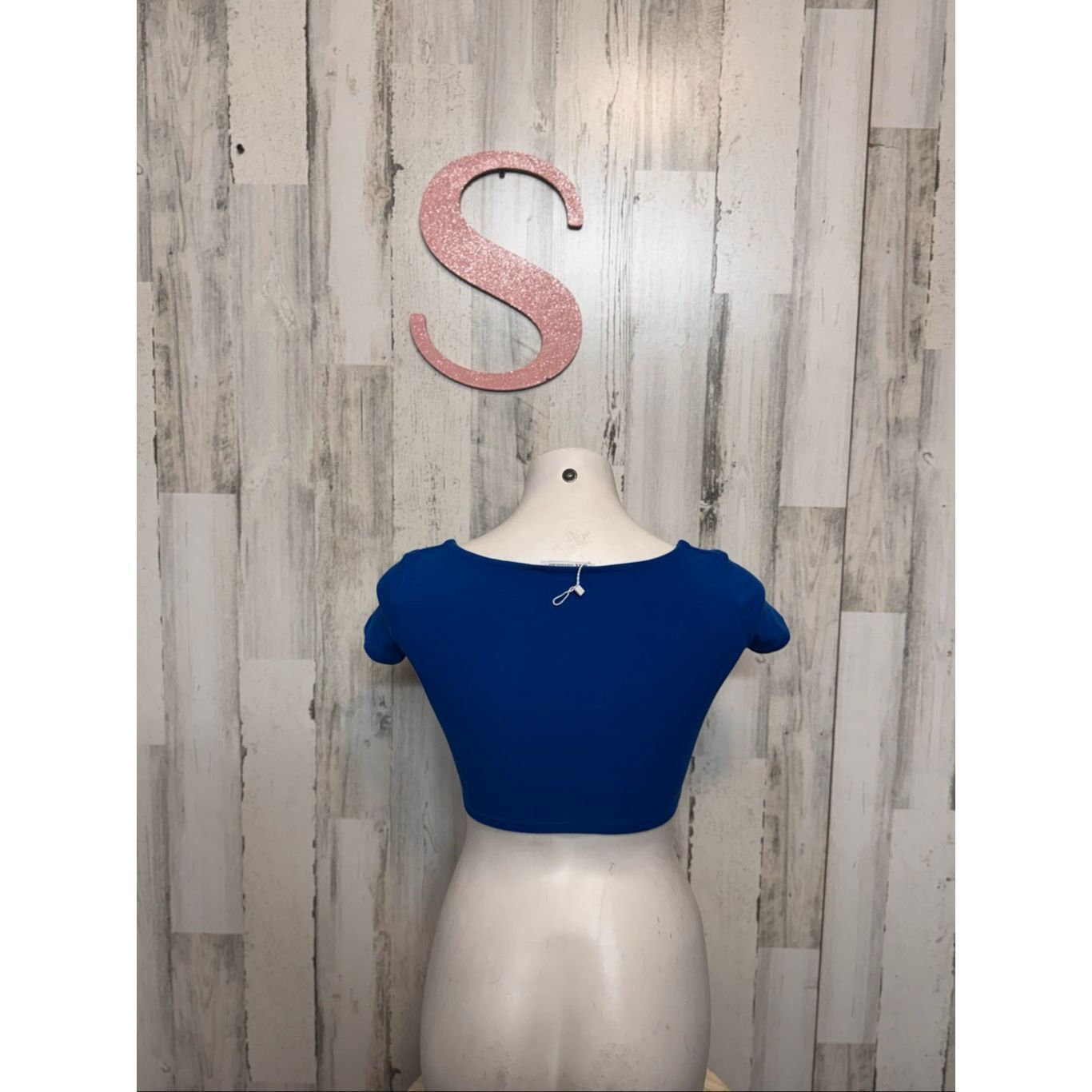 Zara ZARA Blue Square Neck Crop Top Women’s Small – Short Sleeve Stretchy Basic Size S / US 4 / IT 40 - 3 Thumbnail