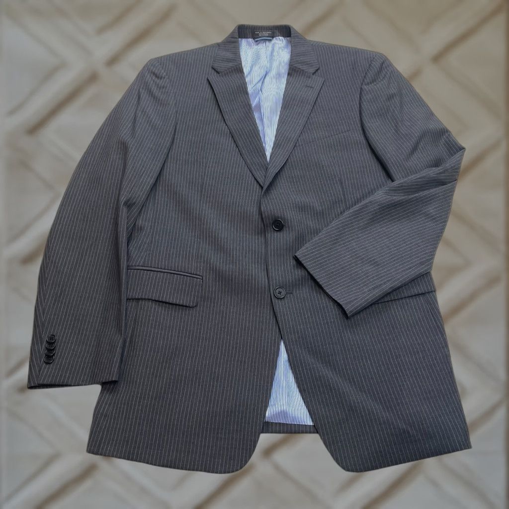 Tommy Hilfiger Tommy Hilfiger Blazer Jacket Mens 44 Blue Striped Wool Double Vented Two Button Regular Notch Size 44R - 1 Thumbnail