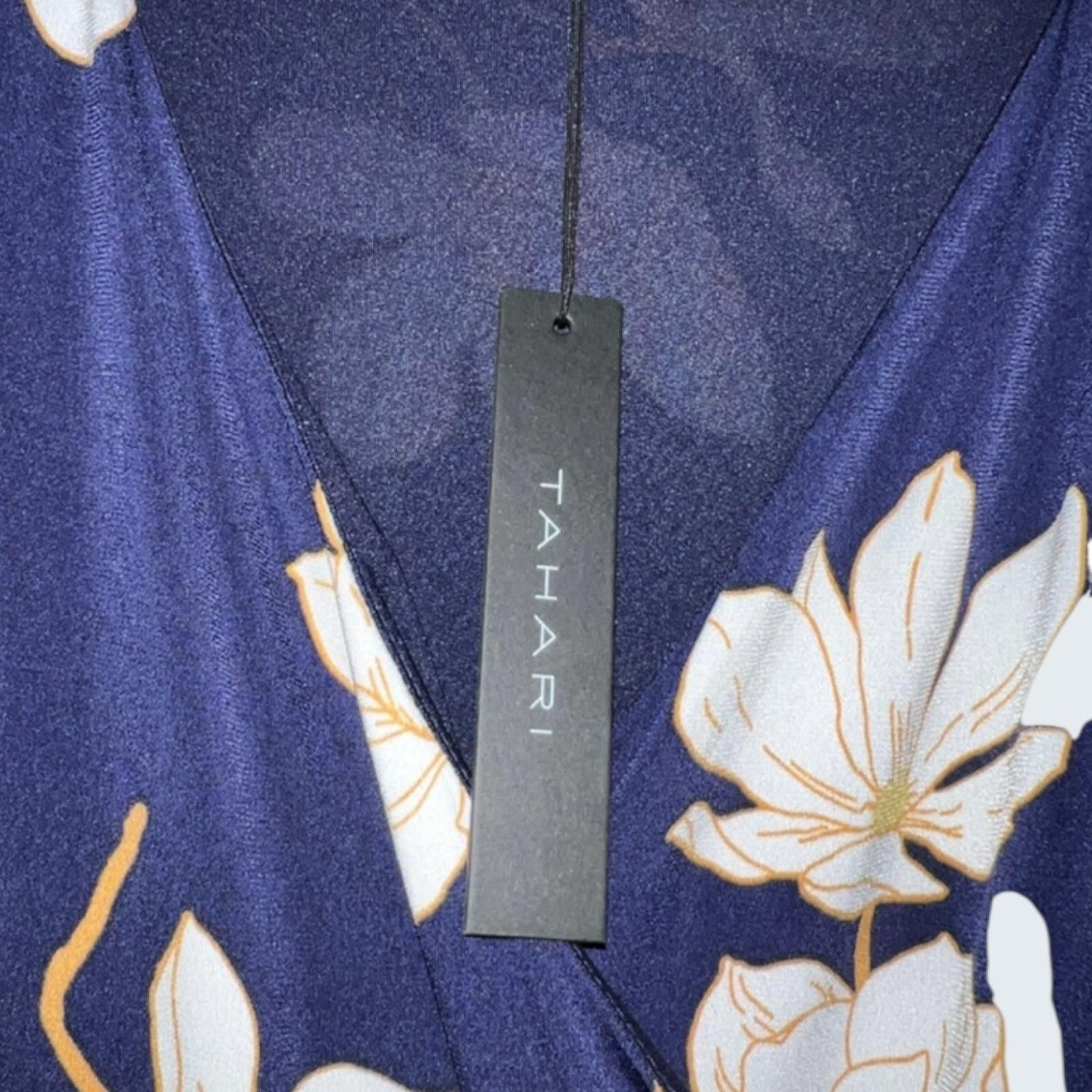 Elie Tahari Tahari Womens Navy Blue Floral Wrap Midi Dress L NWT Size L / US 10 / IT 46 - 3 Thumbnail