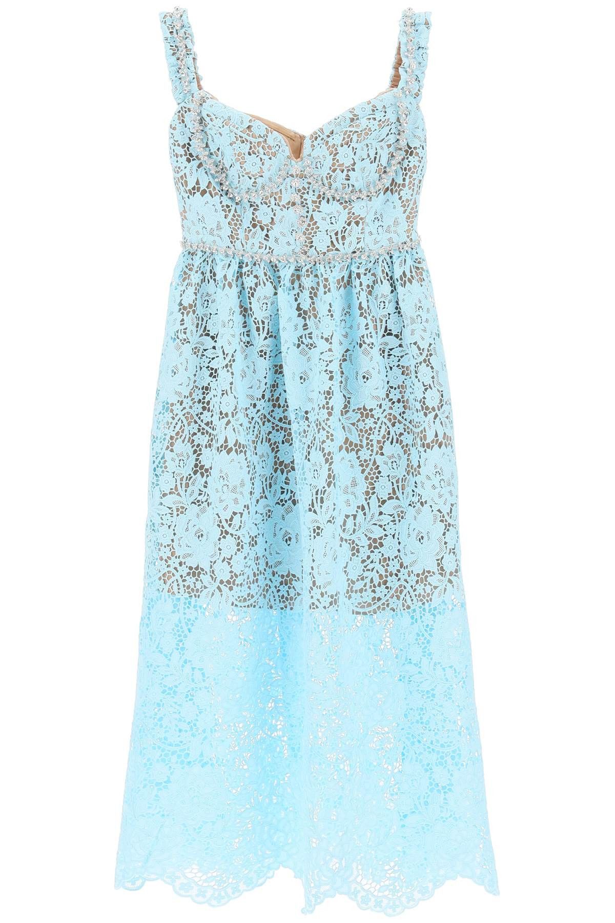 image of Self Portrait Midi Dress In Floral Lace With Crystals in Celeste, Women's (Size Small)