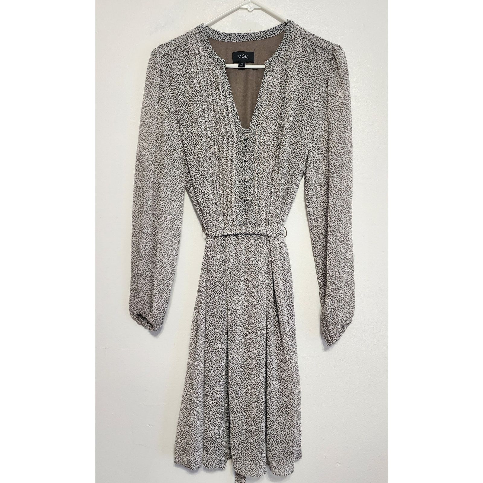 Other MSK Taupe and Cream Belted Ditsy Print Midi Dress Size 12 Size XL / US 12-14 / IT 48-50 - 1 Thumbnail